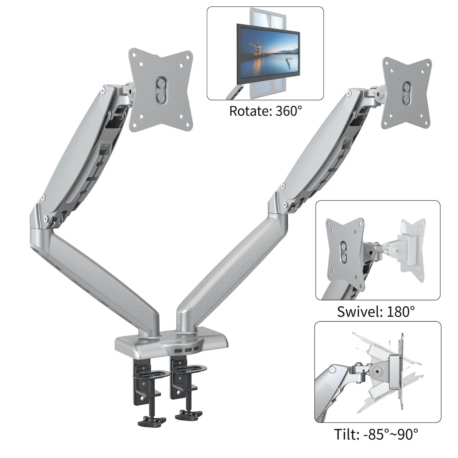 GKU Dual Monitor Desk Mount Arm - ProRiser Gas Spring Monitor Stand