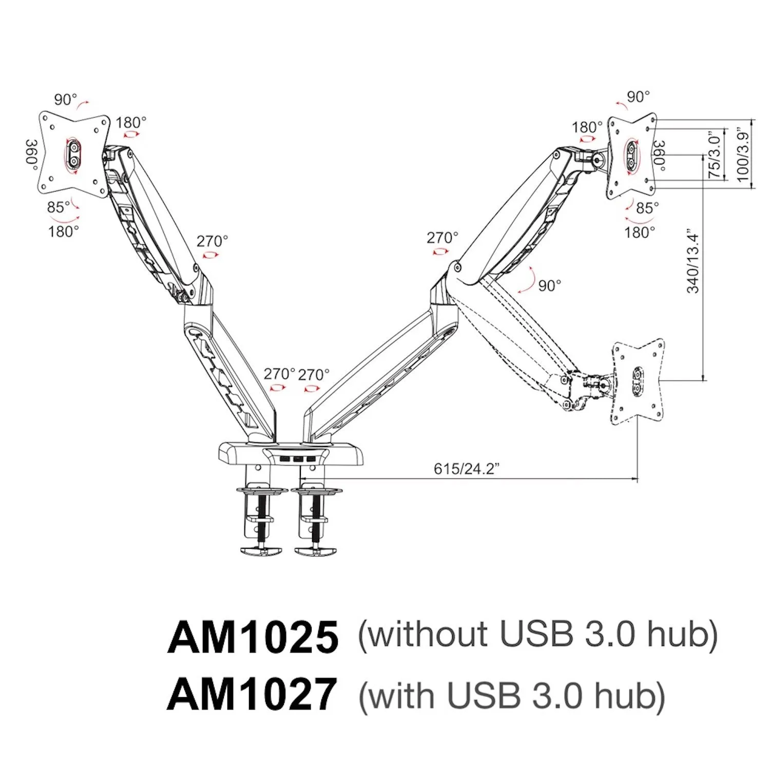 GKU Dual Monitor Desk Mount Arm - ProRiser Gas Spring Monitor Stand