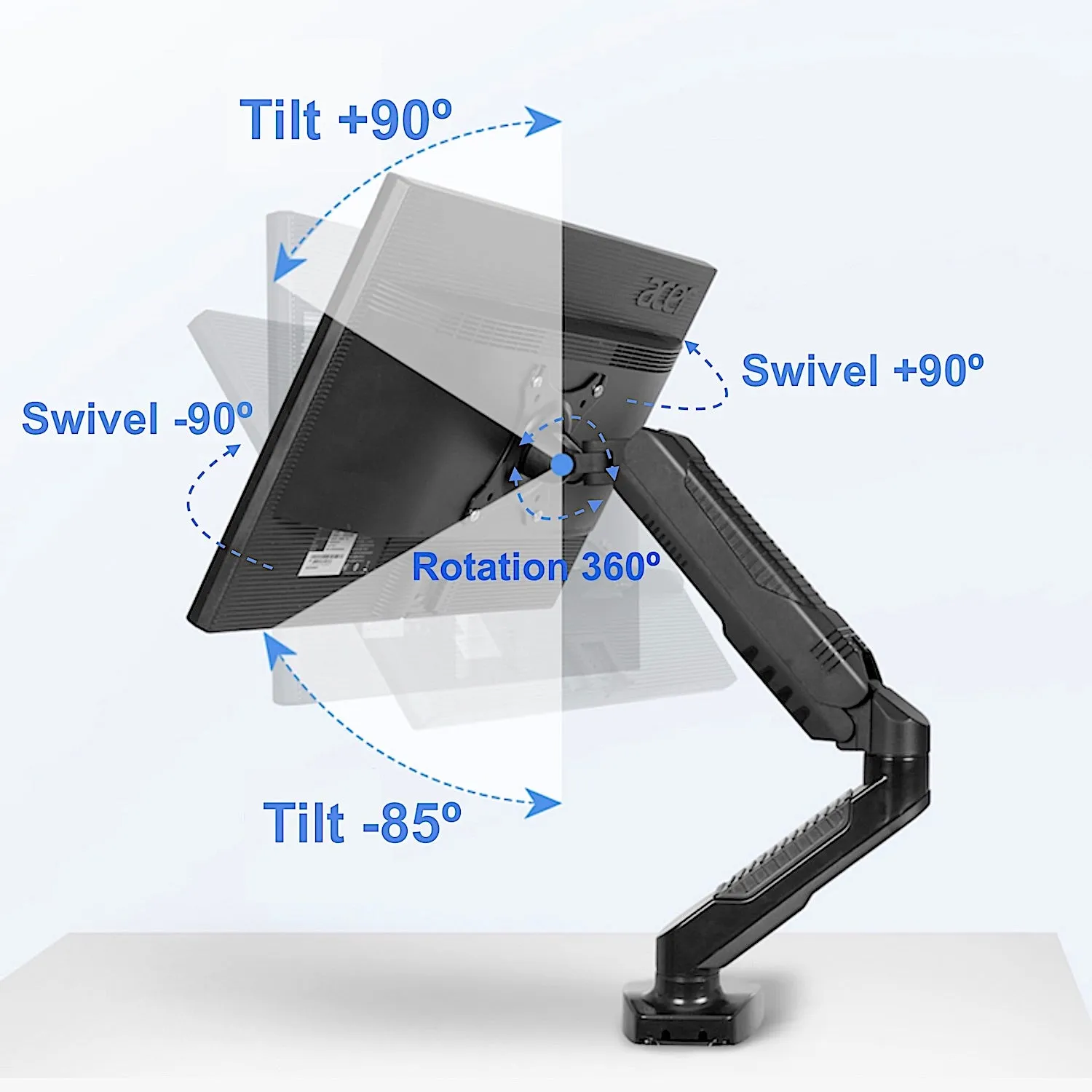 GKU Gas Spring Single Monitor Arm - EziRiser Monitor Mount