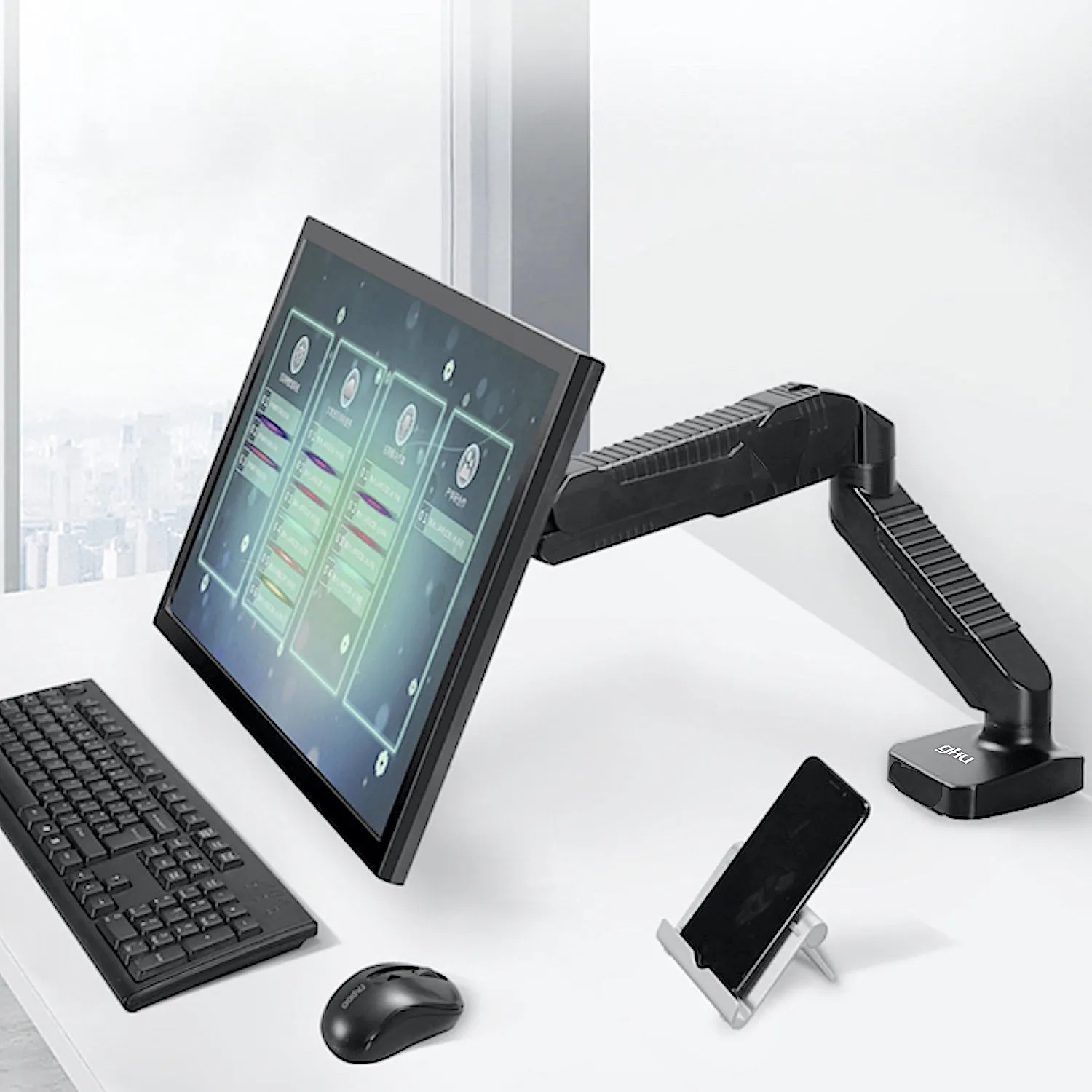 GKU Gas Spring Single Monitor Arm - EziRiser Monitor Mount