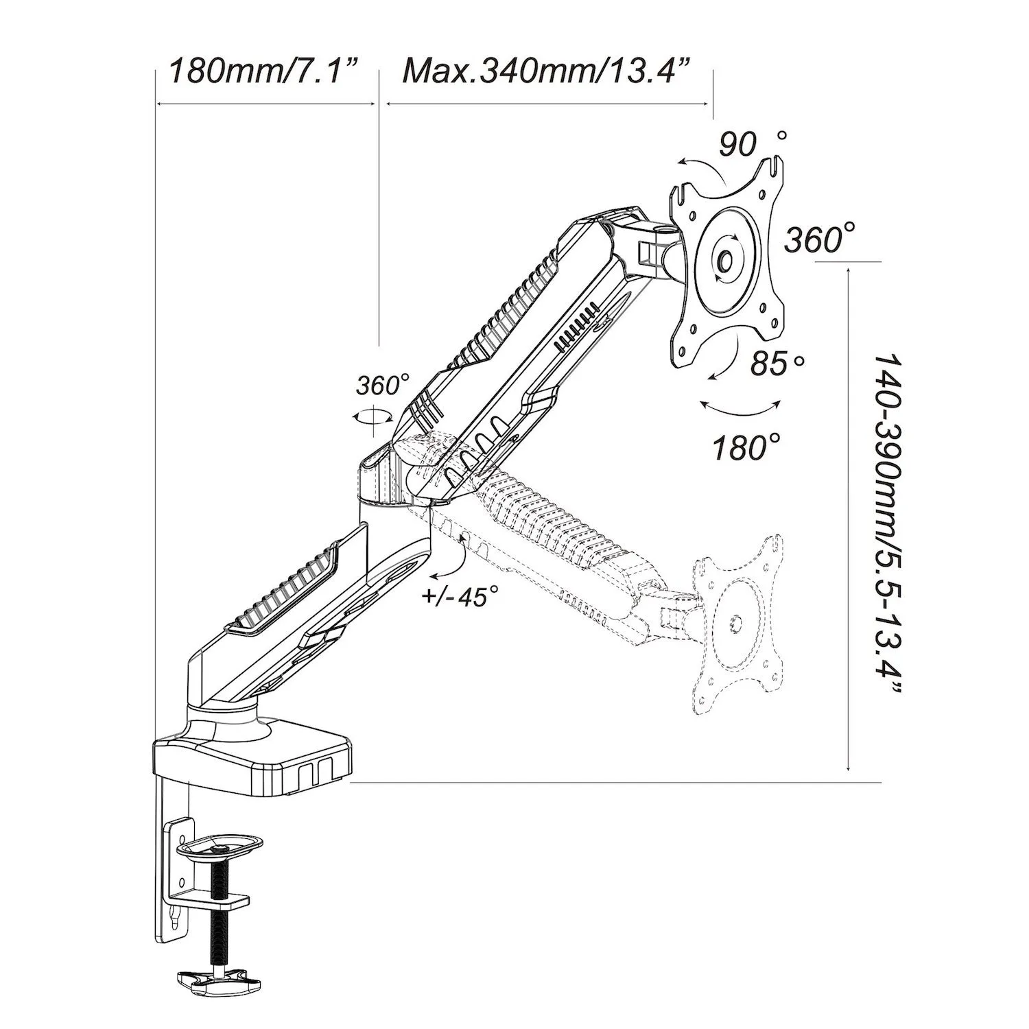 GKU Gas Spring Single Monitor Arm - EziRiser Monitor Mount