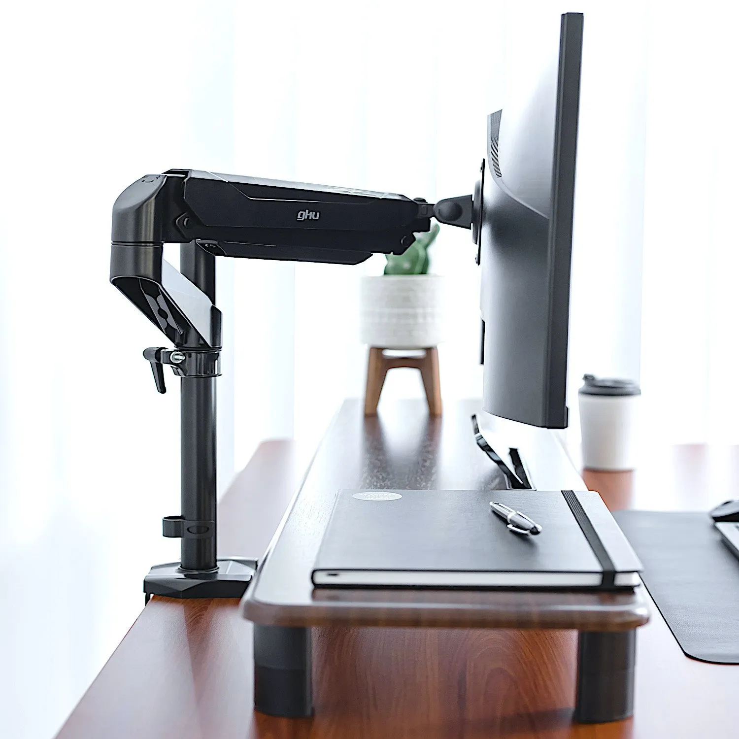 GKU LCD Monitor Desk Mount -  ProRiser V1 Gas Spring Fully Adjustable Monitor Arm