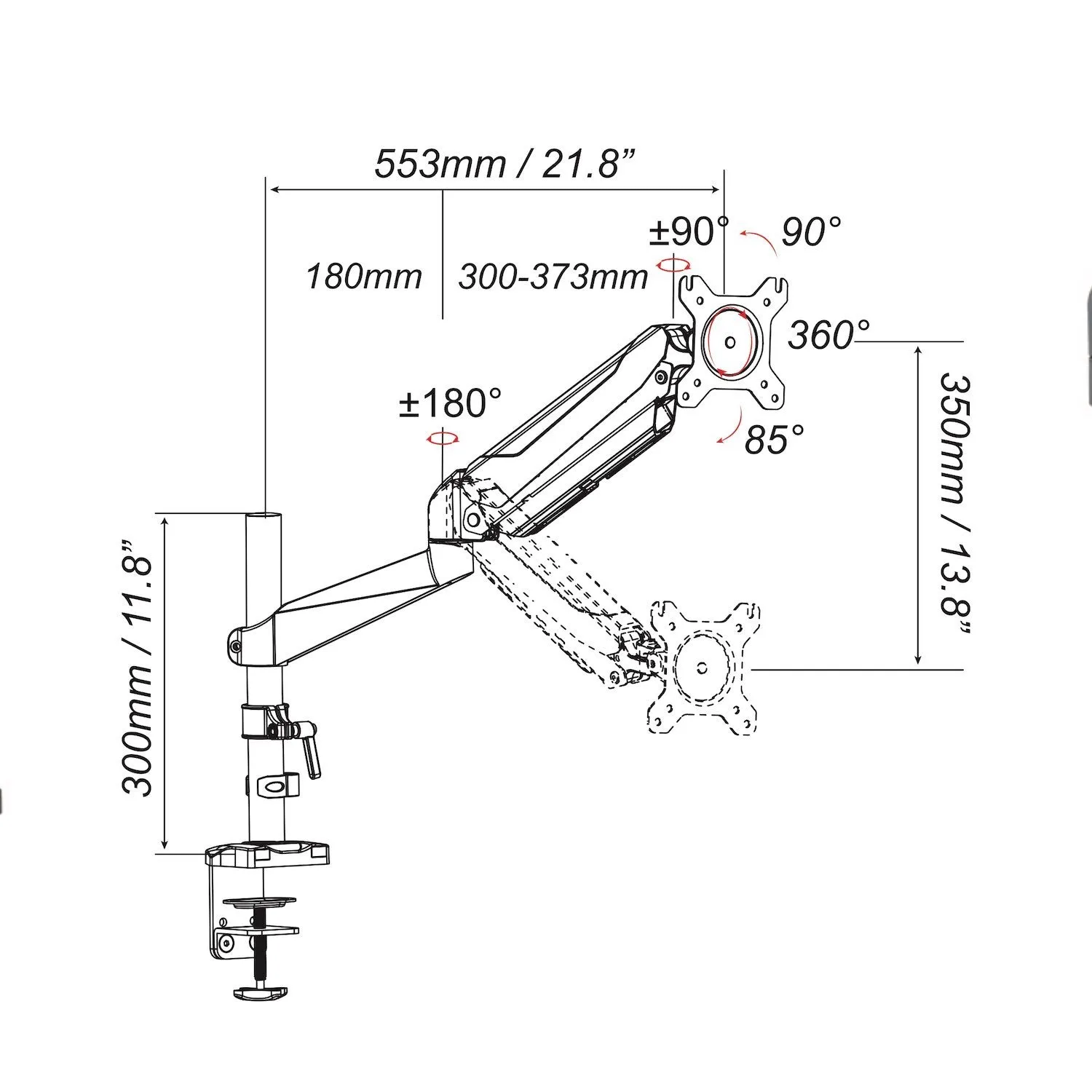 GKU LCD Monitor Desk Mount -  ProRiser V1 Gas Spring Fully Adjustable Monitor Arm