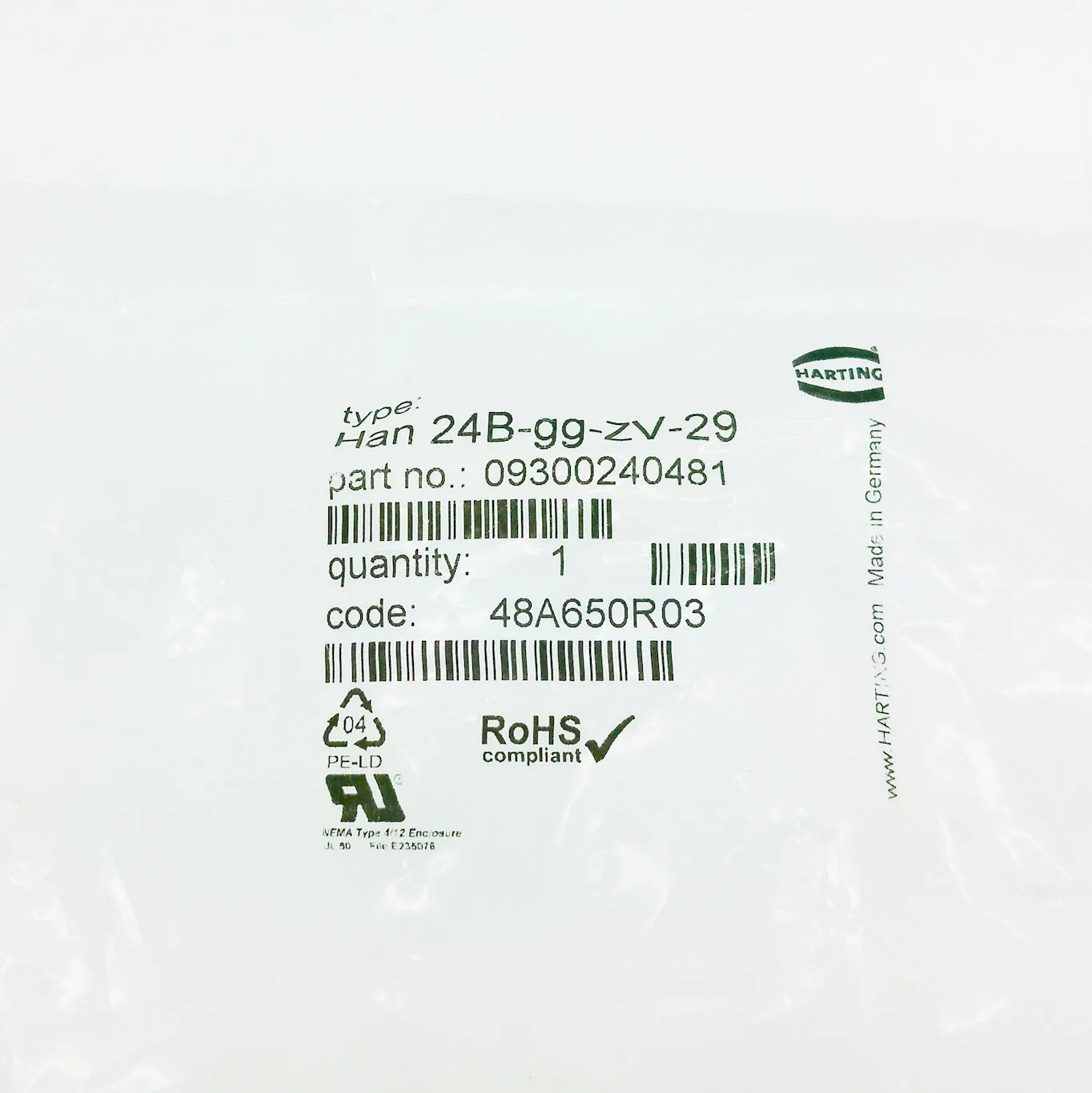 Harting 24B Metal Hood Heavy Duty Power Connector 09300240481