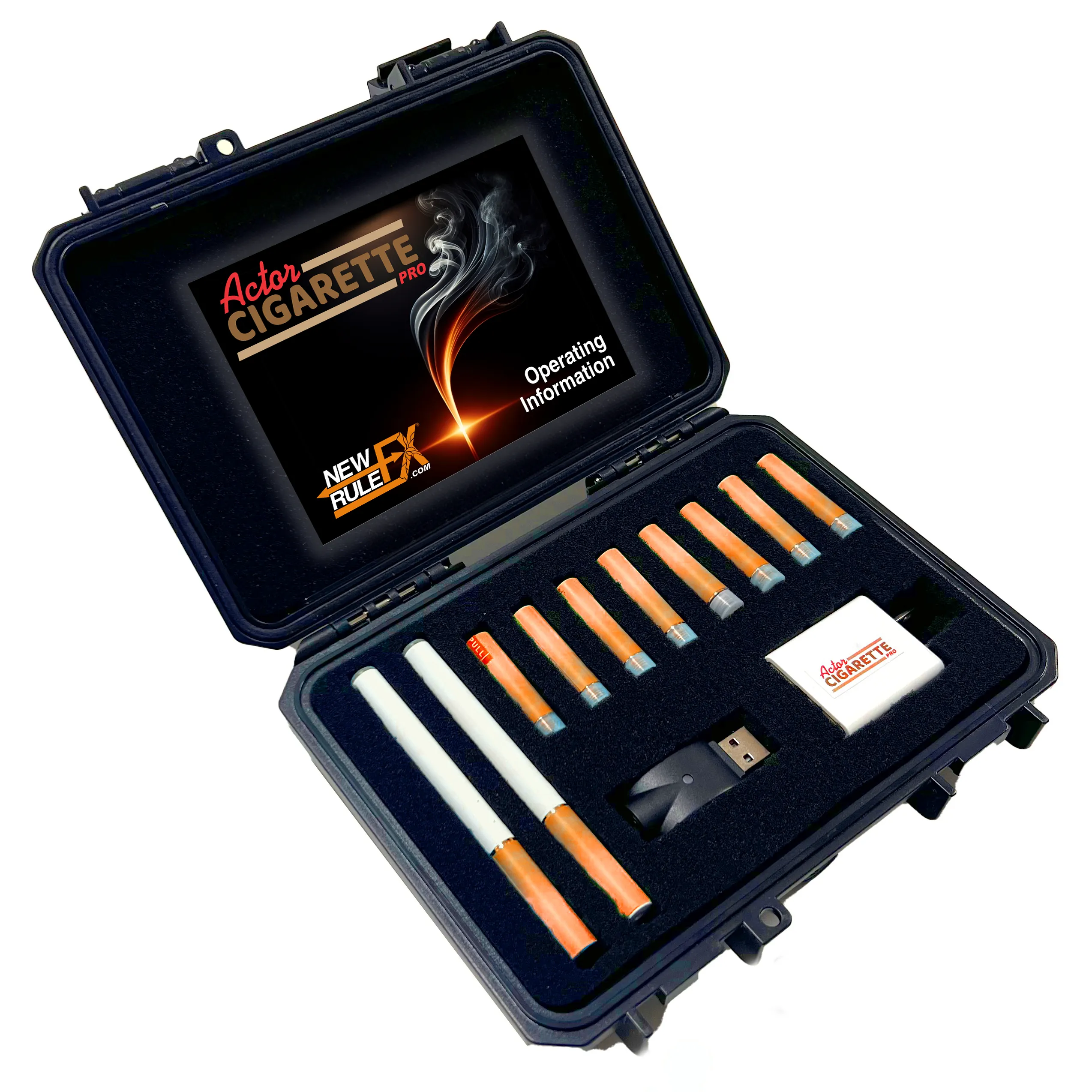 NEW! Actor Cigarette Pro - Simulated Smoking Prop - Full Kit TAN FILTERS