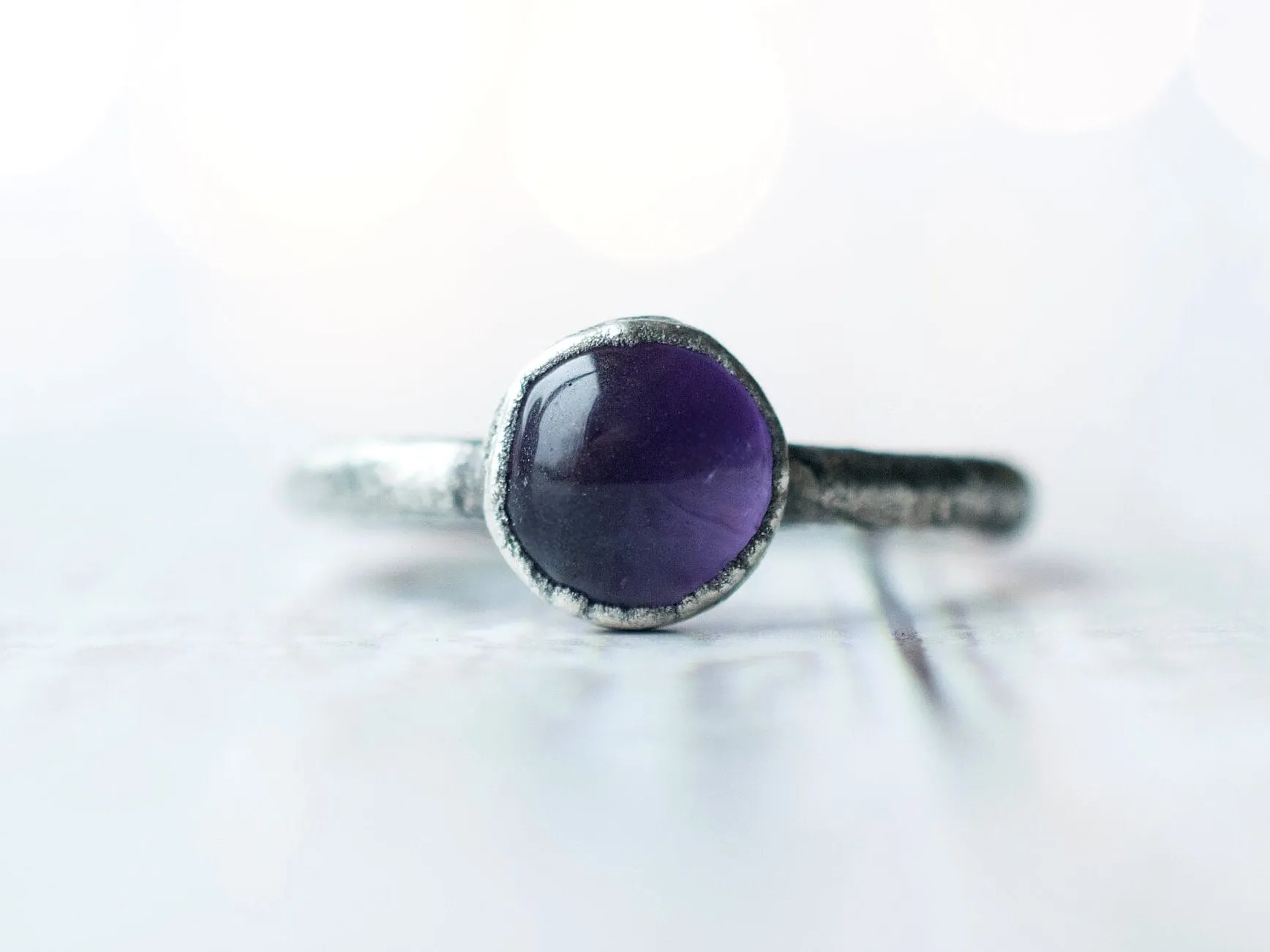 Oxidized Silver Amethyst statement ring | Amethyst orb ring