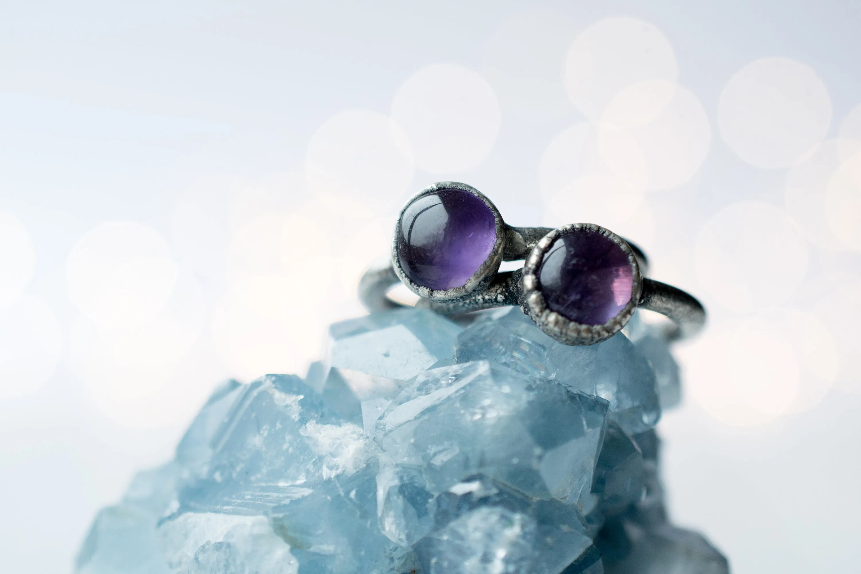 Oxidized Silver Amethyst statement ring | Amethyst orb ring