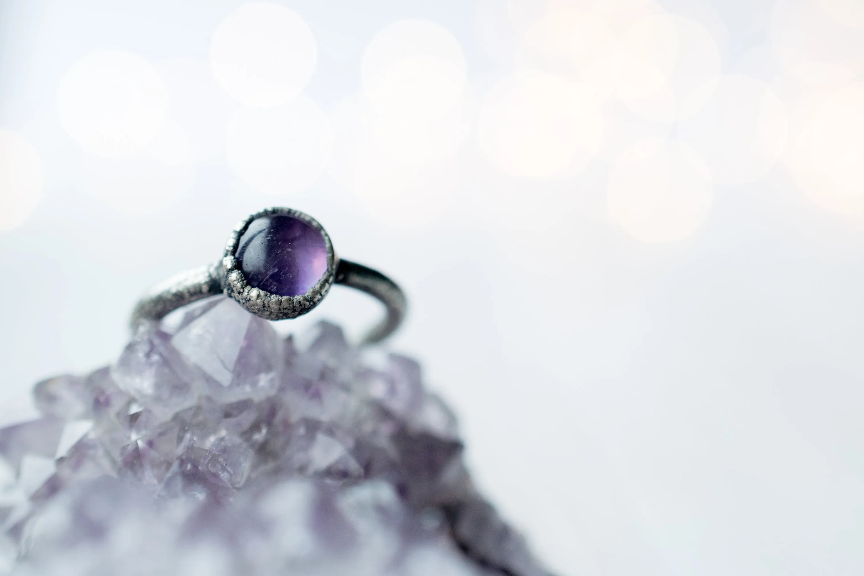 Oxidized Silver Amethyst statement ring | Amethyst orb ring