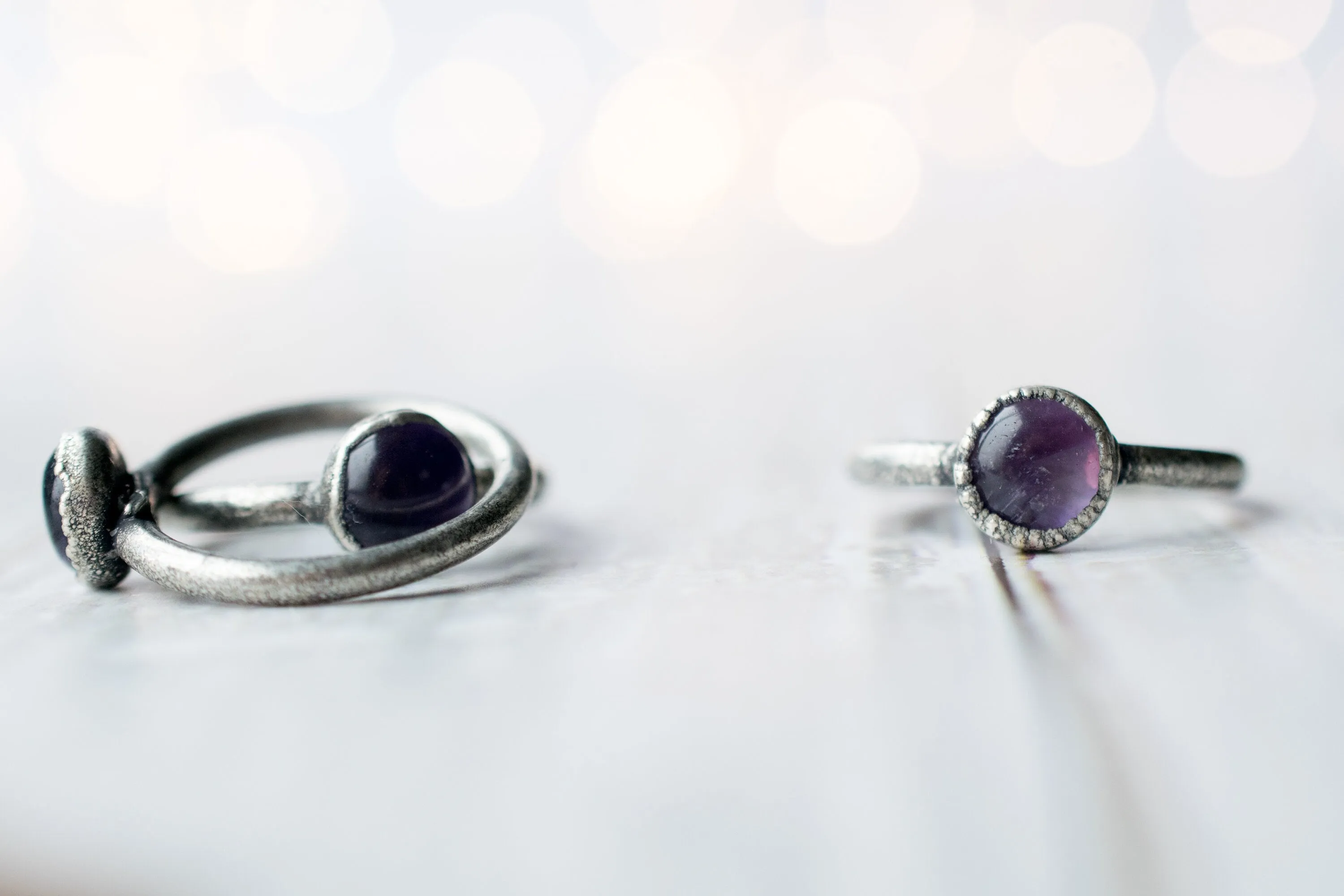 Oxidized Silver Amethyst statement ring | Amethyst orb ring