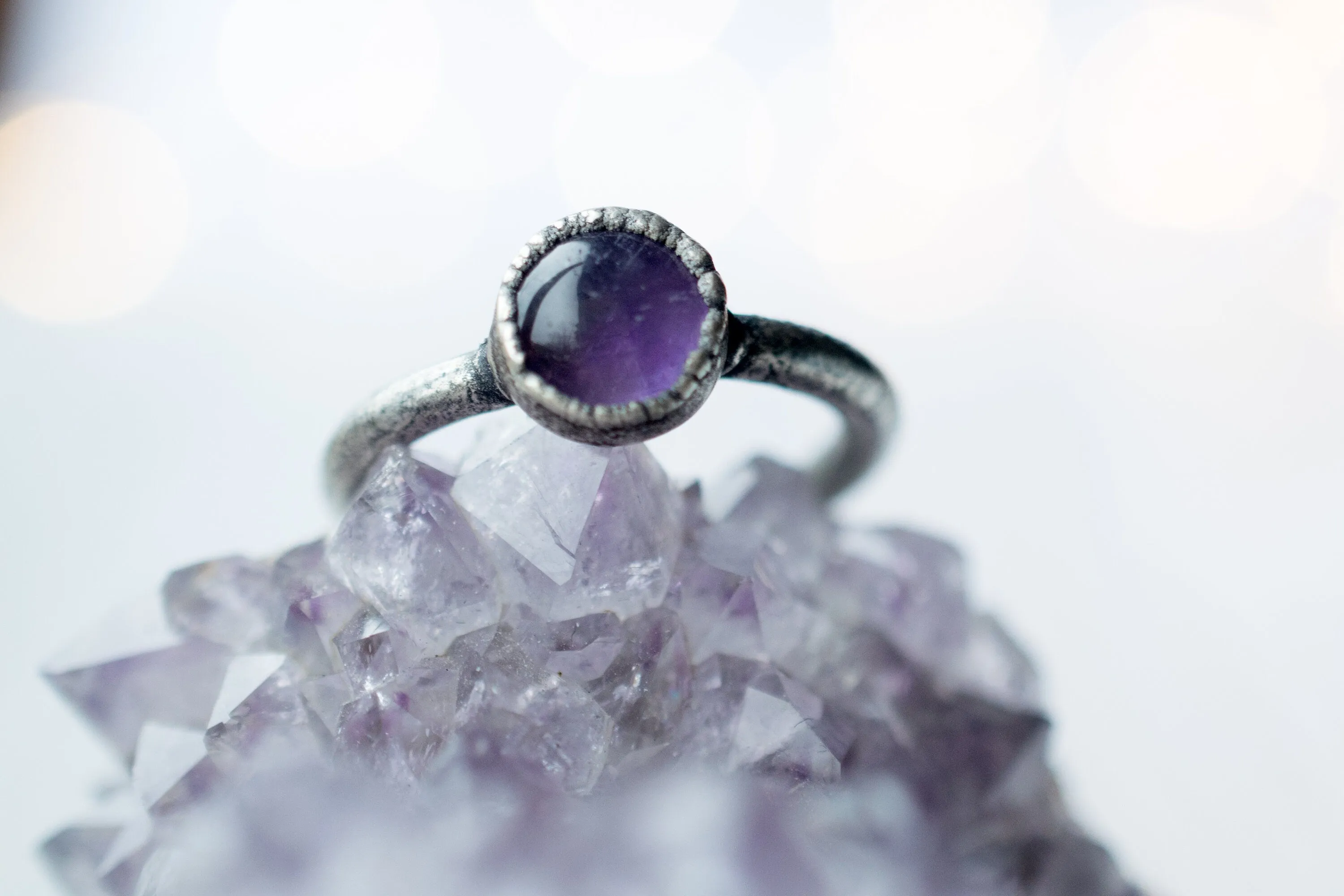 Oxidized Silver Amethyst statement ring | Amethyst orb ring