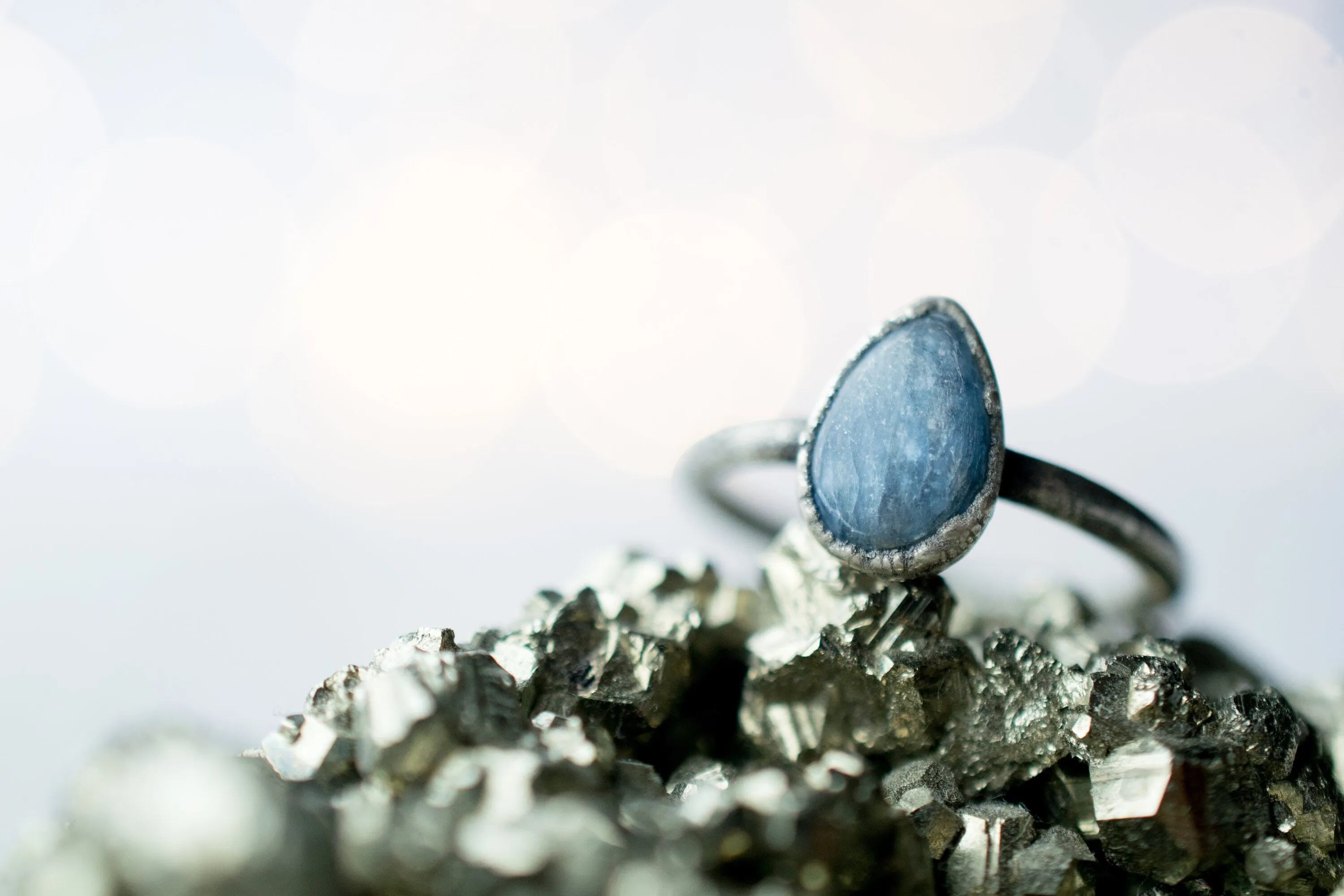 Oxidized Silver Kyanite ring | Blue Kyanite ring