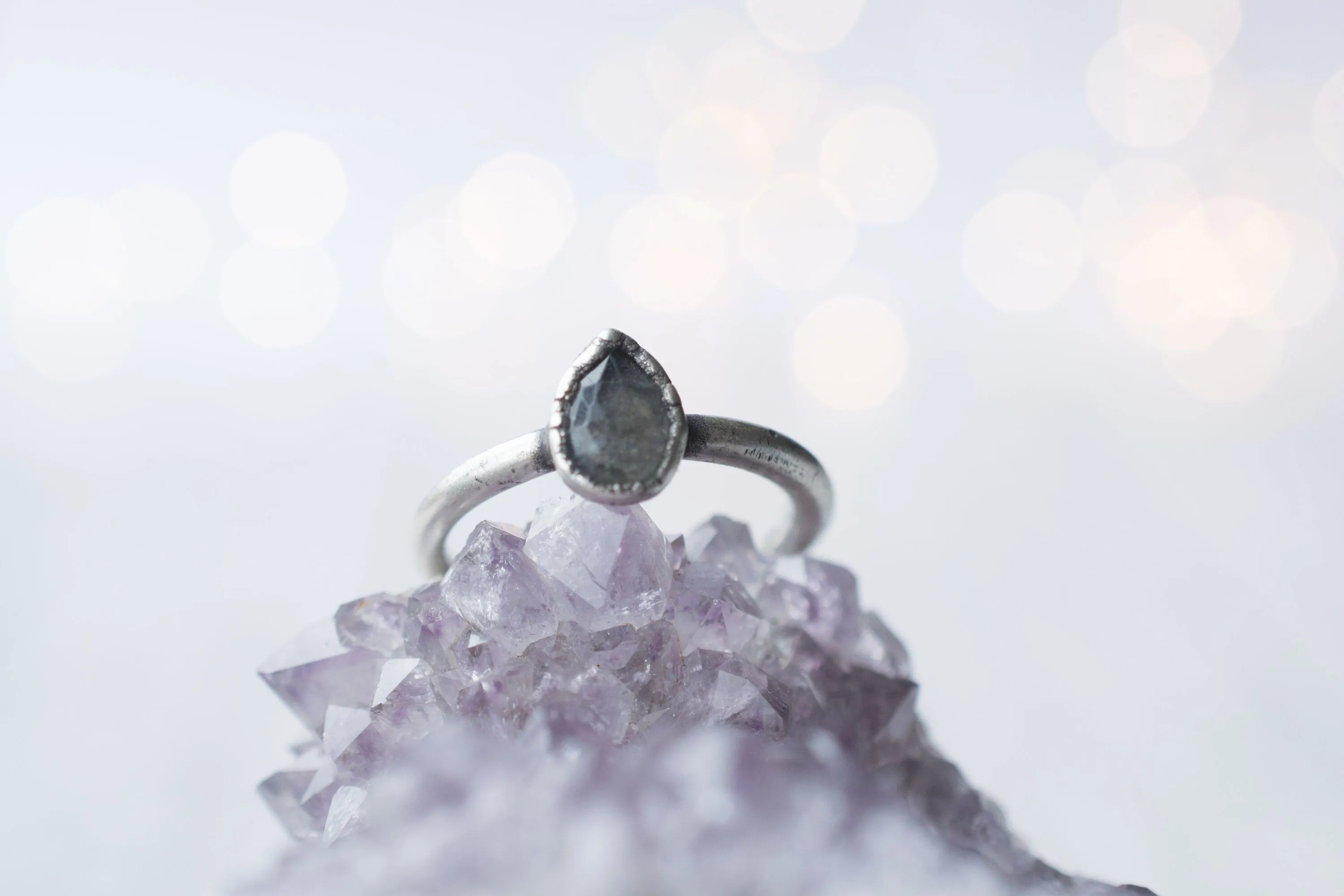 Oxidized Silver Labradorite Ring | Labradorite feldspar ring
