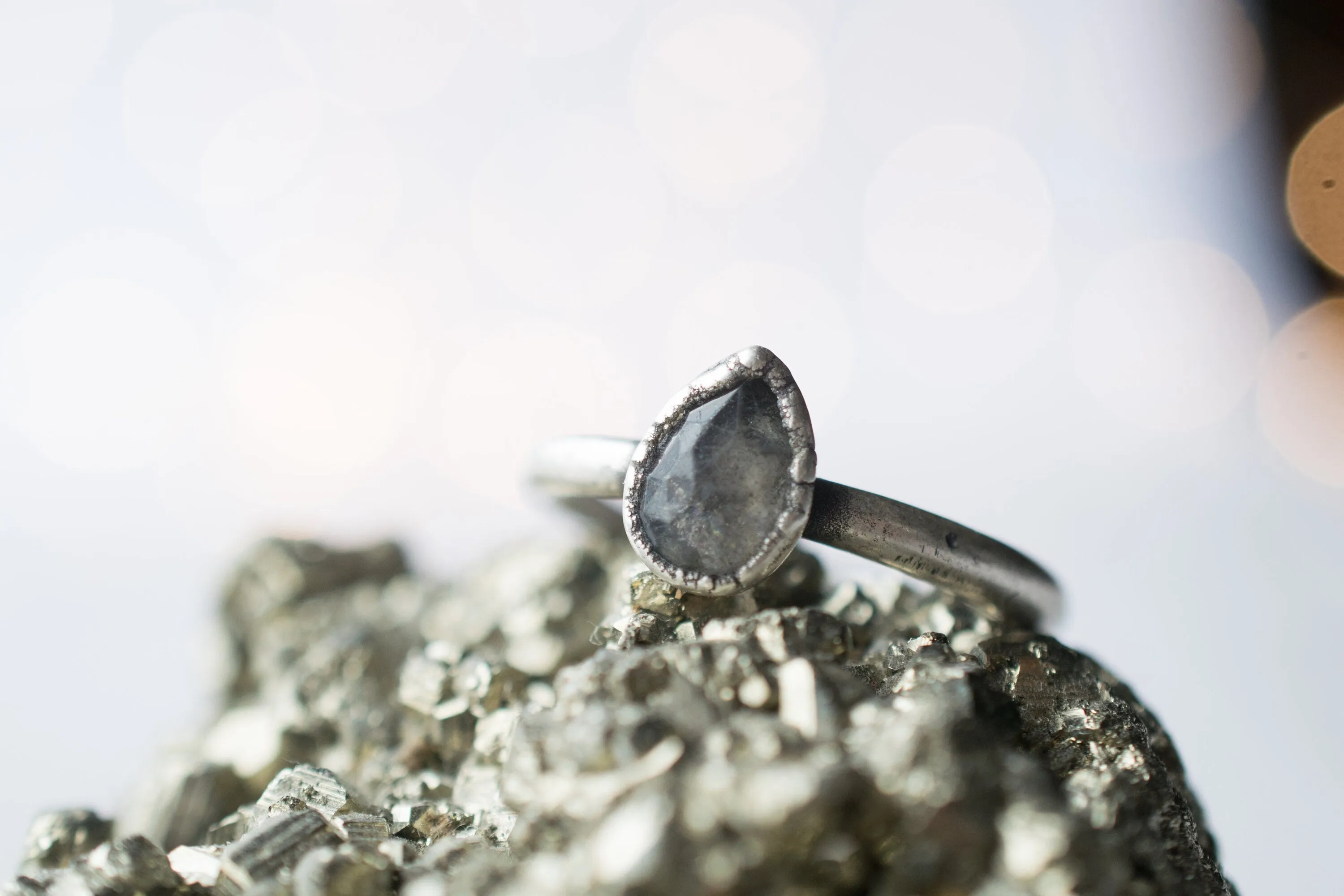 Oxidized Silver Labradorite Ring | Labradorite feldspar ring