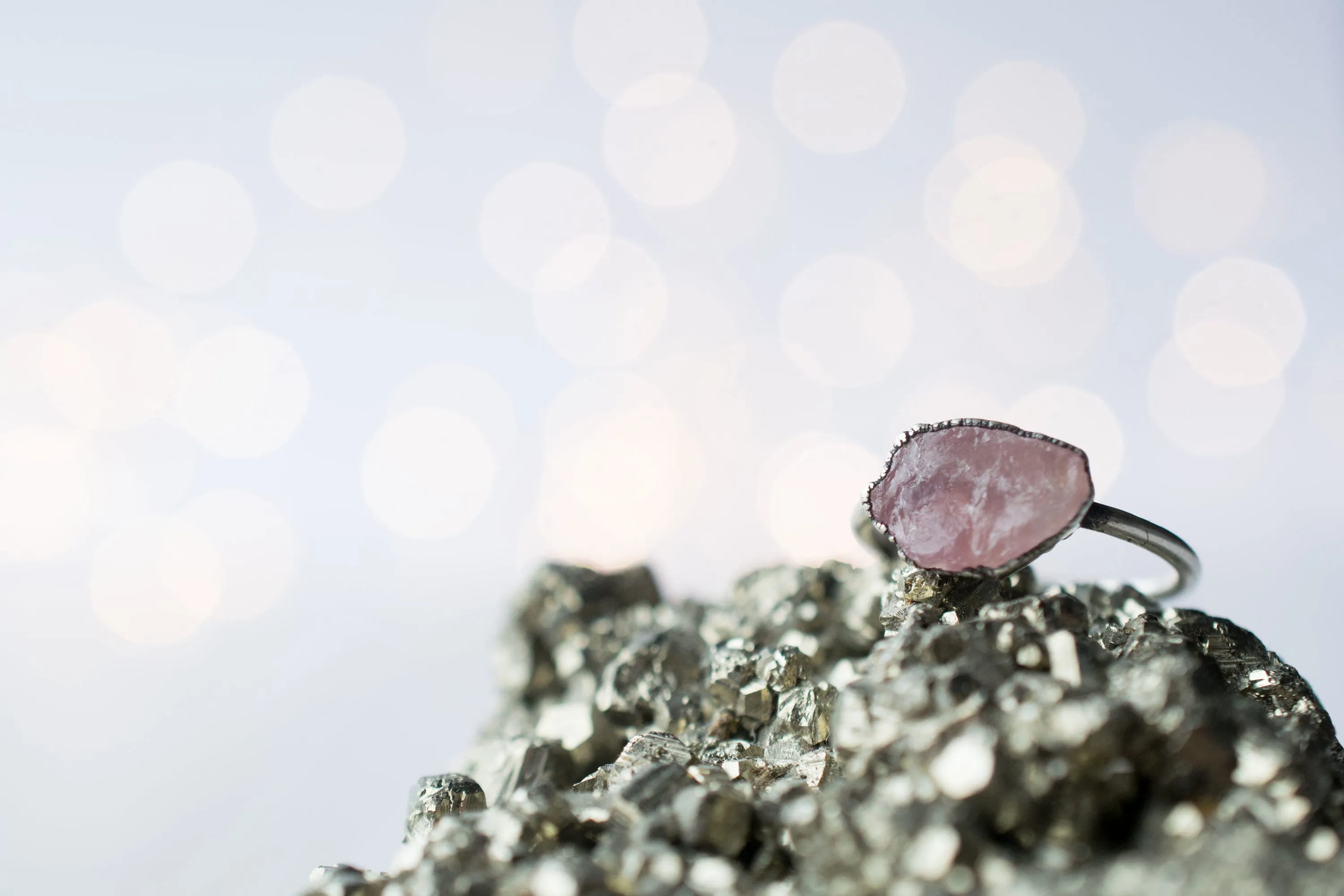 Oxidized Silver Rose Quartz ring | Simple stone stacking ring
