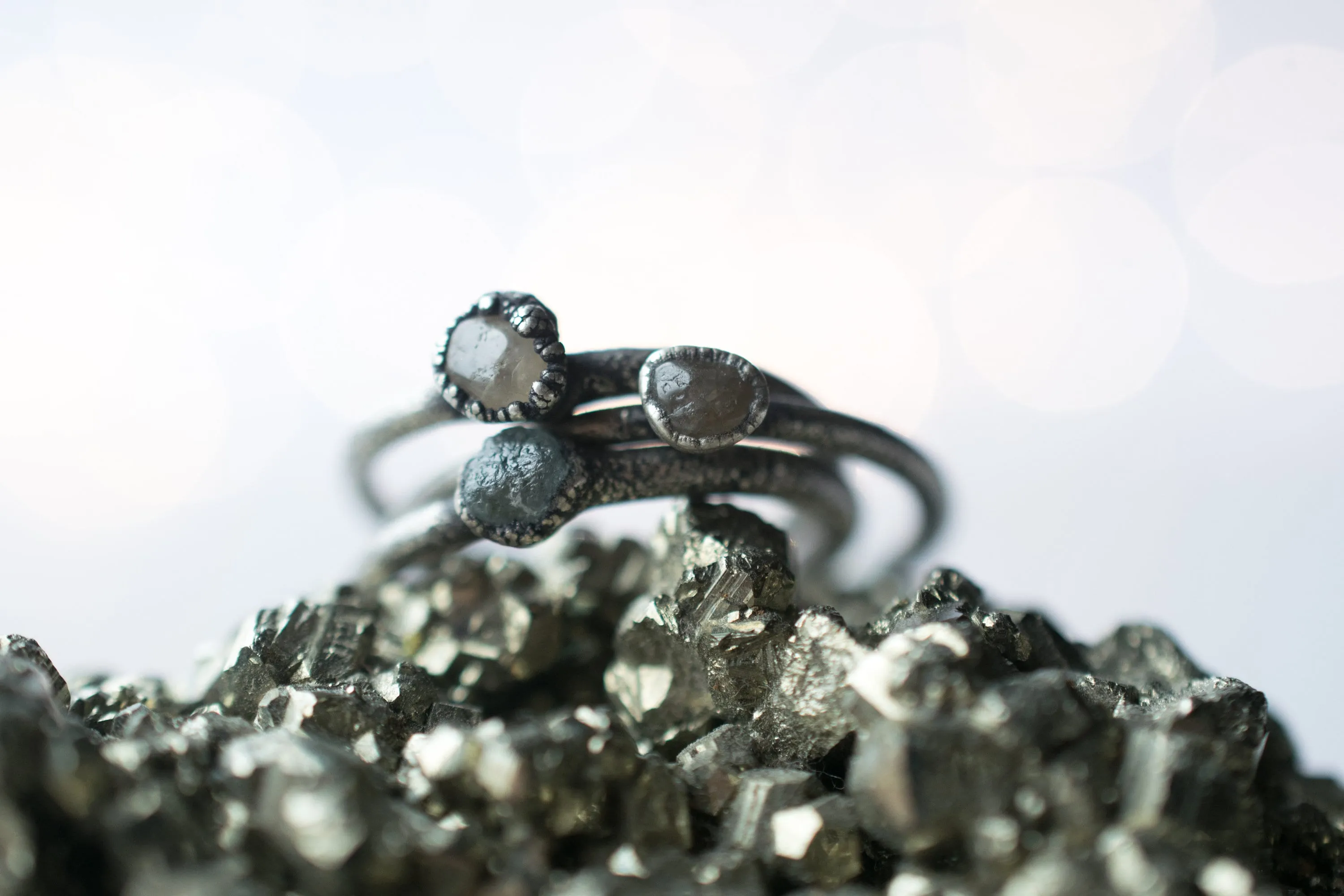 Oxidized Silver Sapphire ring | Tumbled sapphire ring