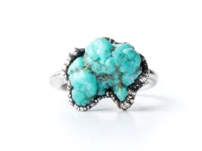 Oxidized silver turquoise ring | Raw turquoise stacking ring