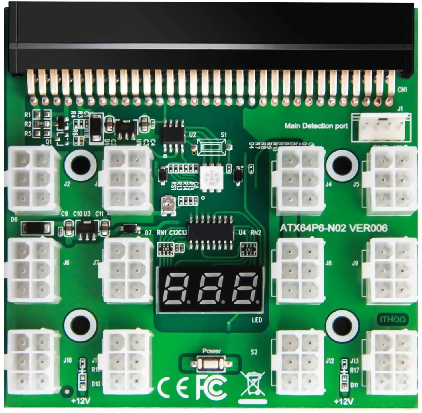 Pi ® (PiPlus®) 12V GPU/PSU Breakout Board  12pcs 18AWG / 16AWG PCI-E 6Pin to 6 2Pin Cables