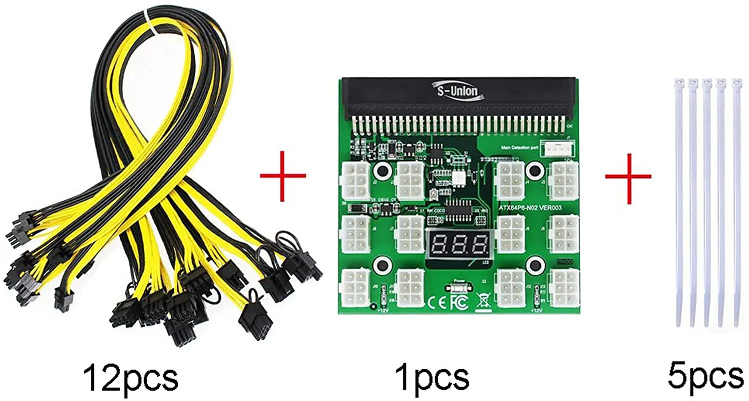 Pi ® (PiPlus®) 12V GPU/PSU Breakout Board  12pcs 18AWG / 16AWG PCI-E 6Pin to 6 2Pin Cables