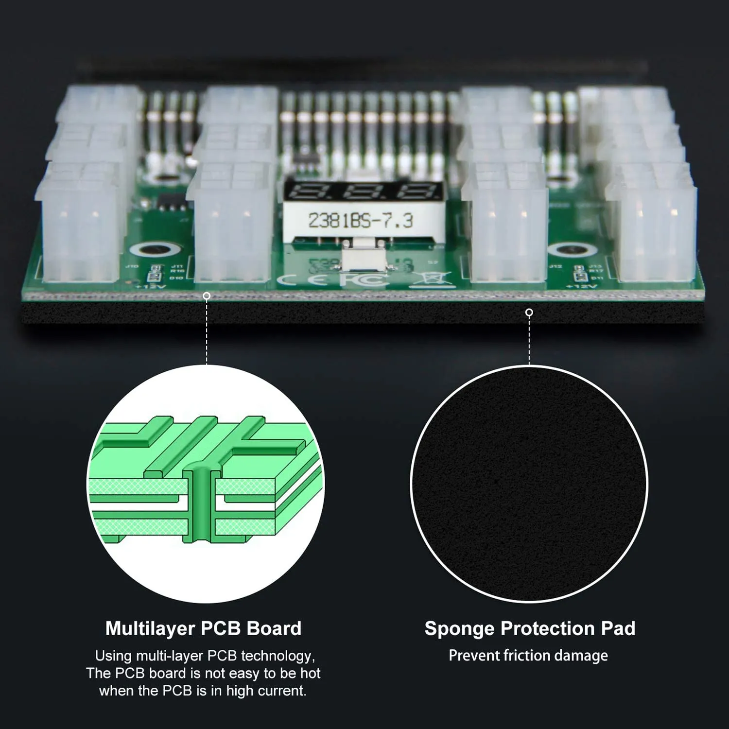 Pi ® (PiPlus®) 12V GPU/PSU Breakout Board  12pcs 18AWG / 16AWG PCI-E 6Pin to 6 2Pin Cables