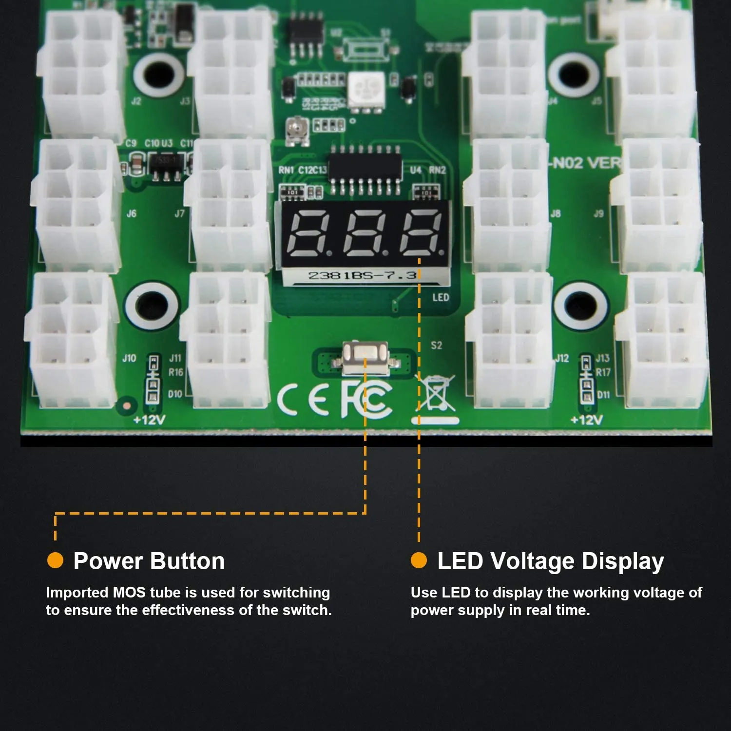 Pi ® (PiPlus®) 12V GPU/PSU Breakout Board  12pcs 18AWG / 16AWG PCI-E 6Pin to 6 2Pin Cables