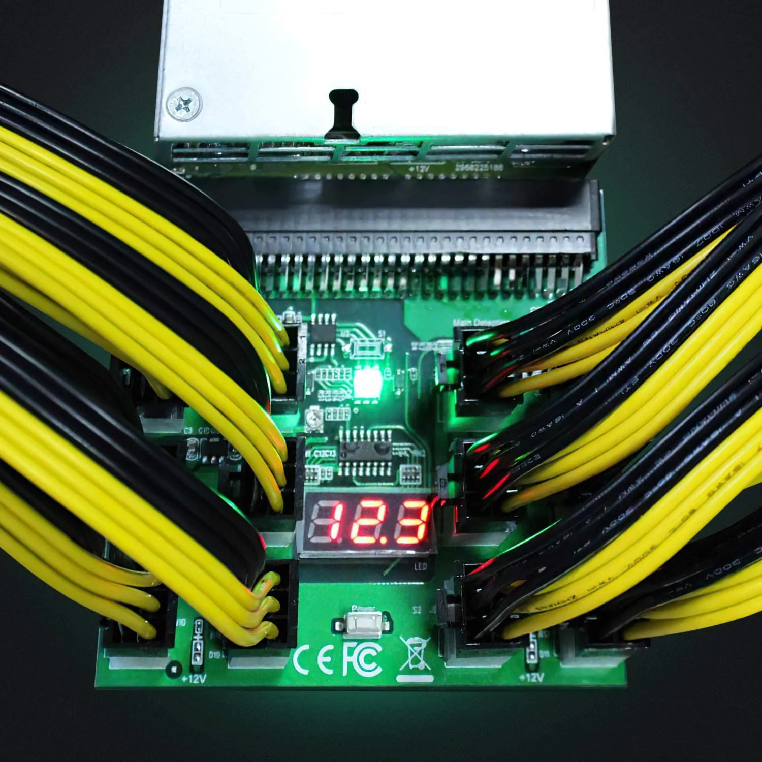 Pi ® (PiPlus®) 12V GPU/PSU Breakout Board  12pcs 18AWG / 16AWG PCI-E 6Pin to 6 2Pin Cables