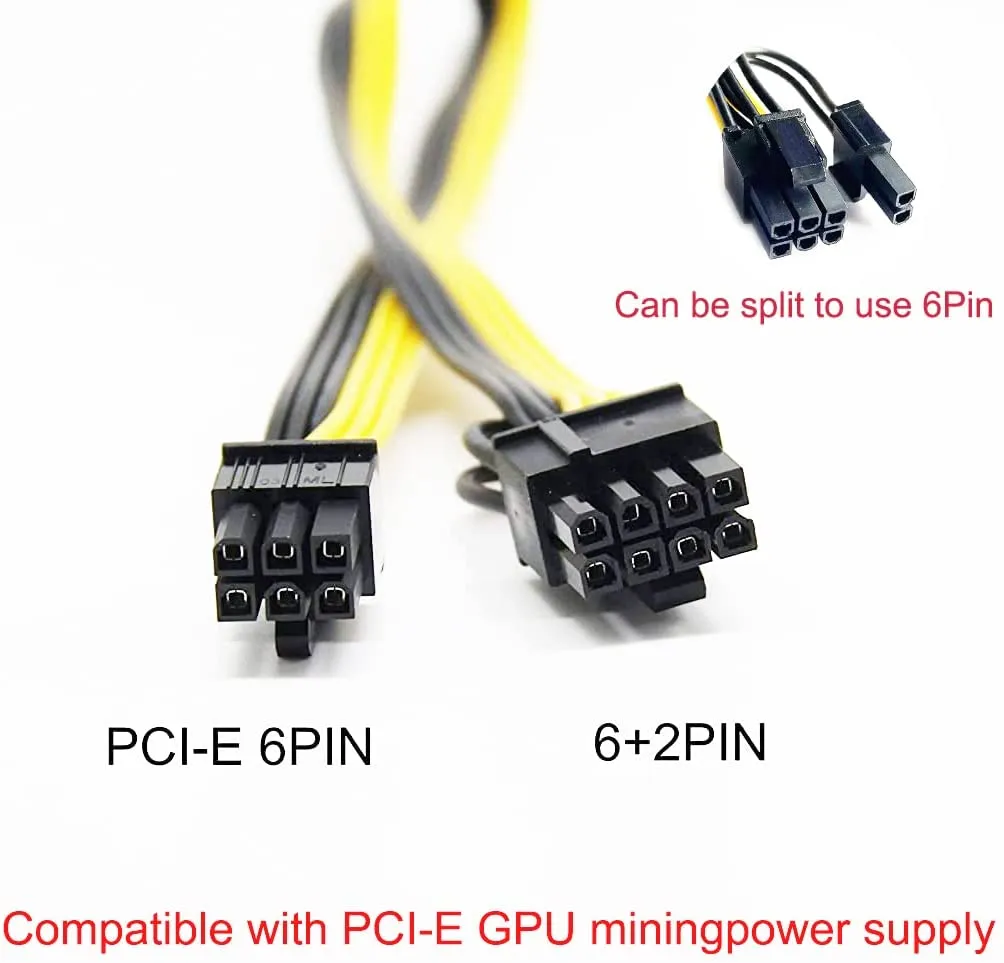 Pi ® (PiPlus®) 16AWG 6Pin to Single 8pin PCI-E Male-to-Male Adapter Cable-60cm