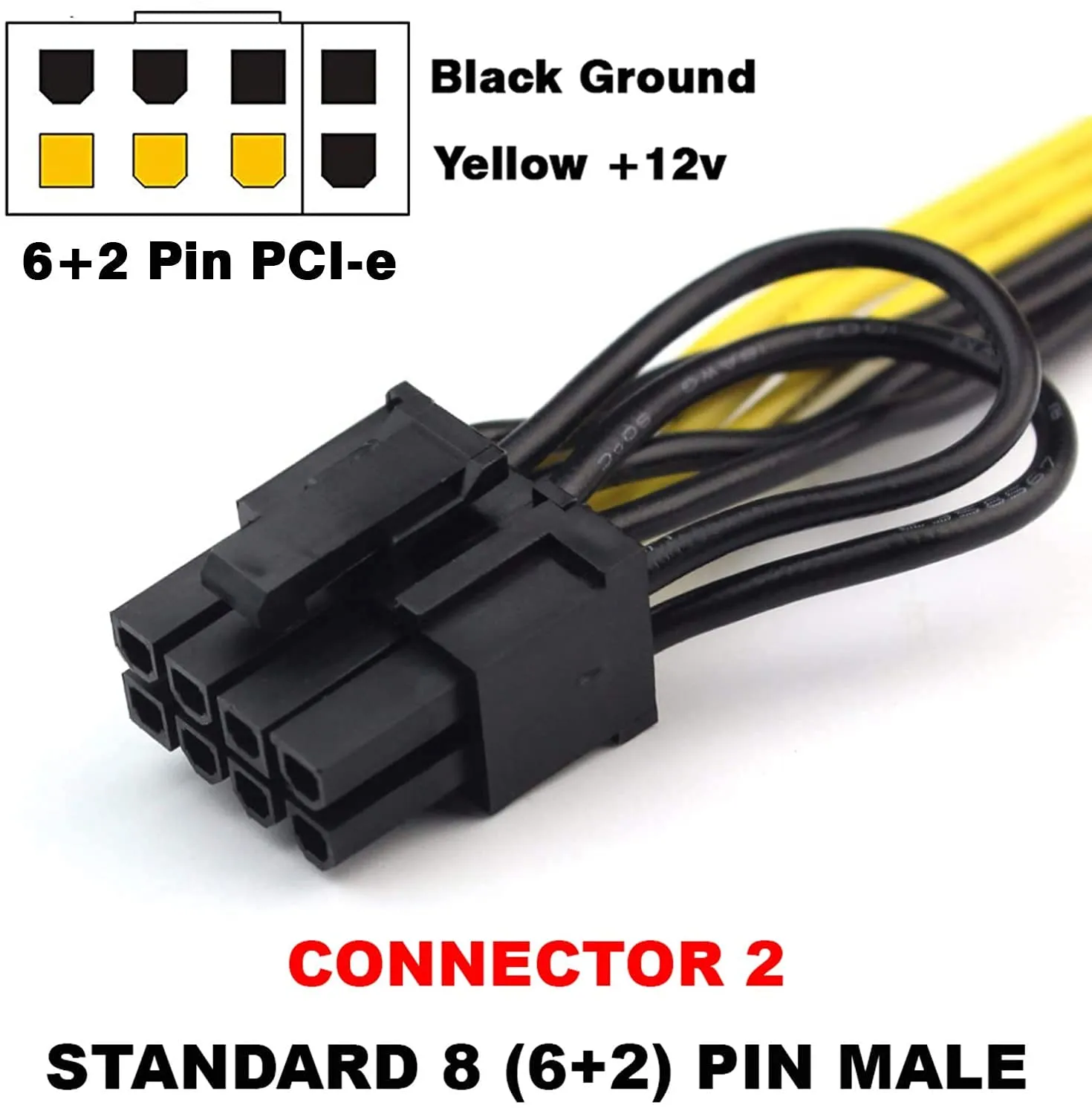 Pi ® (PiPlus®) 18AWG 6Pin to Single 8pin PCI-E Male-to-Male Adapter Cable-50cm