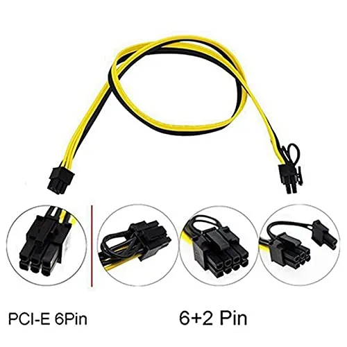 Pi ® (PiPlus®) 18AWG 6Pin to Single 8pin PCI-E Male-to-Male Adapter Cable-50cm