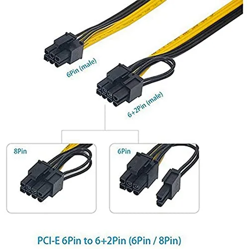 Pi ® (PiPlus®) 18AWG 6Pin to Single 8pin PCI-E Male-to-Male Adapter Cable-50cm