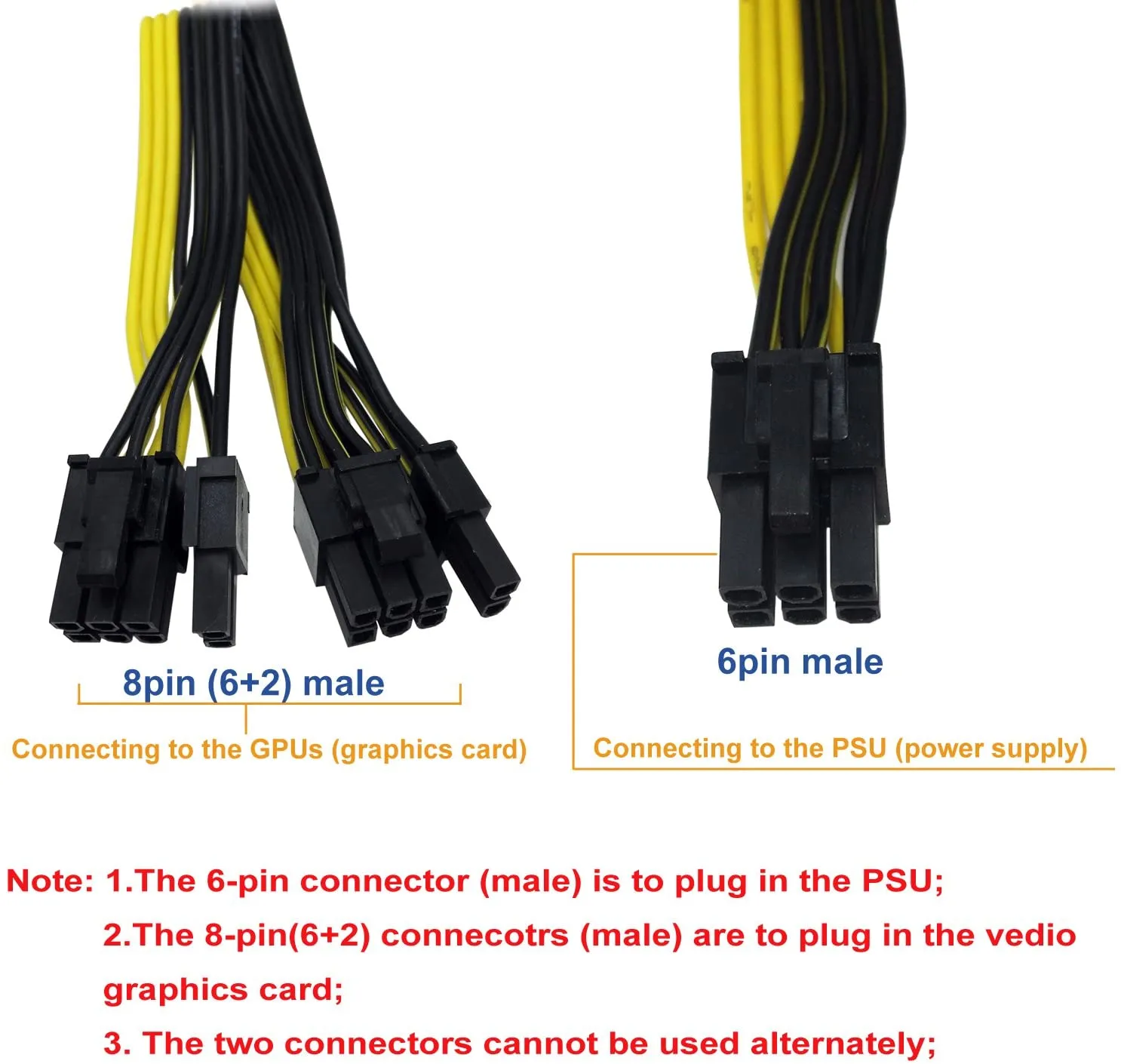 Pi ® (PiPlus®) 6 Pin Male to Dual 8 Pin (6 2)Male PCIe GPU Power Adapter Cable :(60cm 20cm)