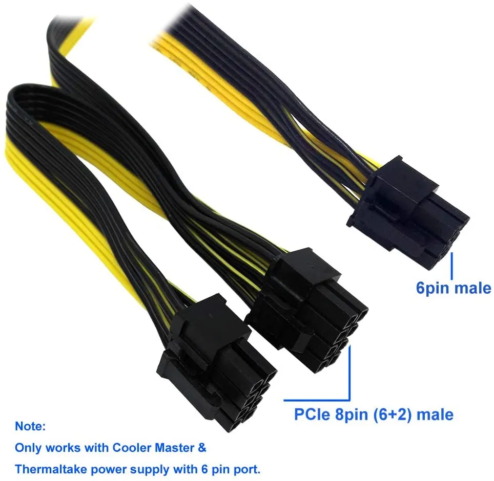 Pi ® (PiPlus®) 6 Pin Male to Dual 8 Pin (6 2)Male PCIe GPU Power Adapter Cable :(60cm 20cm)