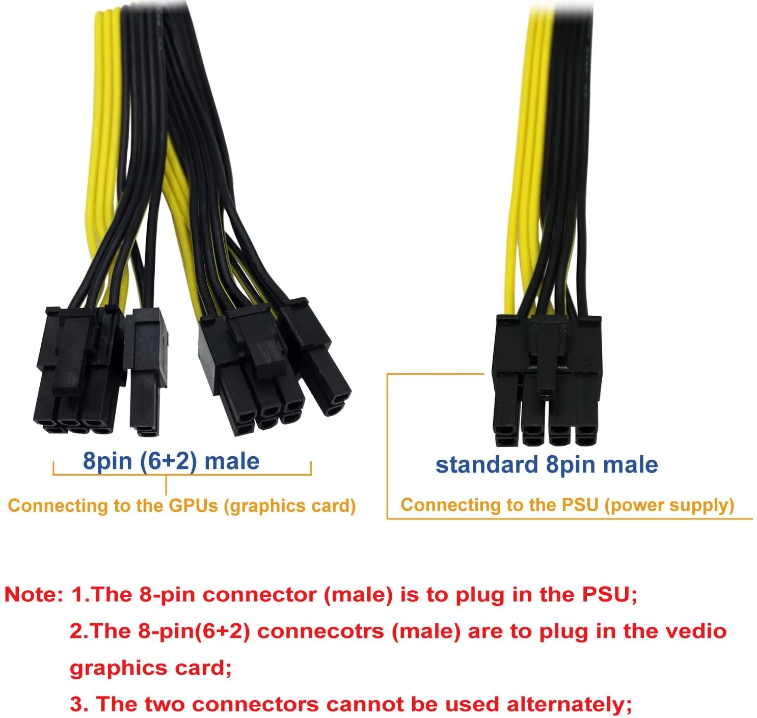 Pi ® (PiPlus®) 8 Pin Male to dual 8Pin (6 2) Pin Male PCIe Power Cable for Cooler Master PSU