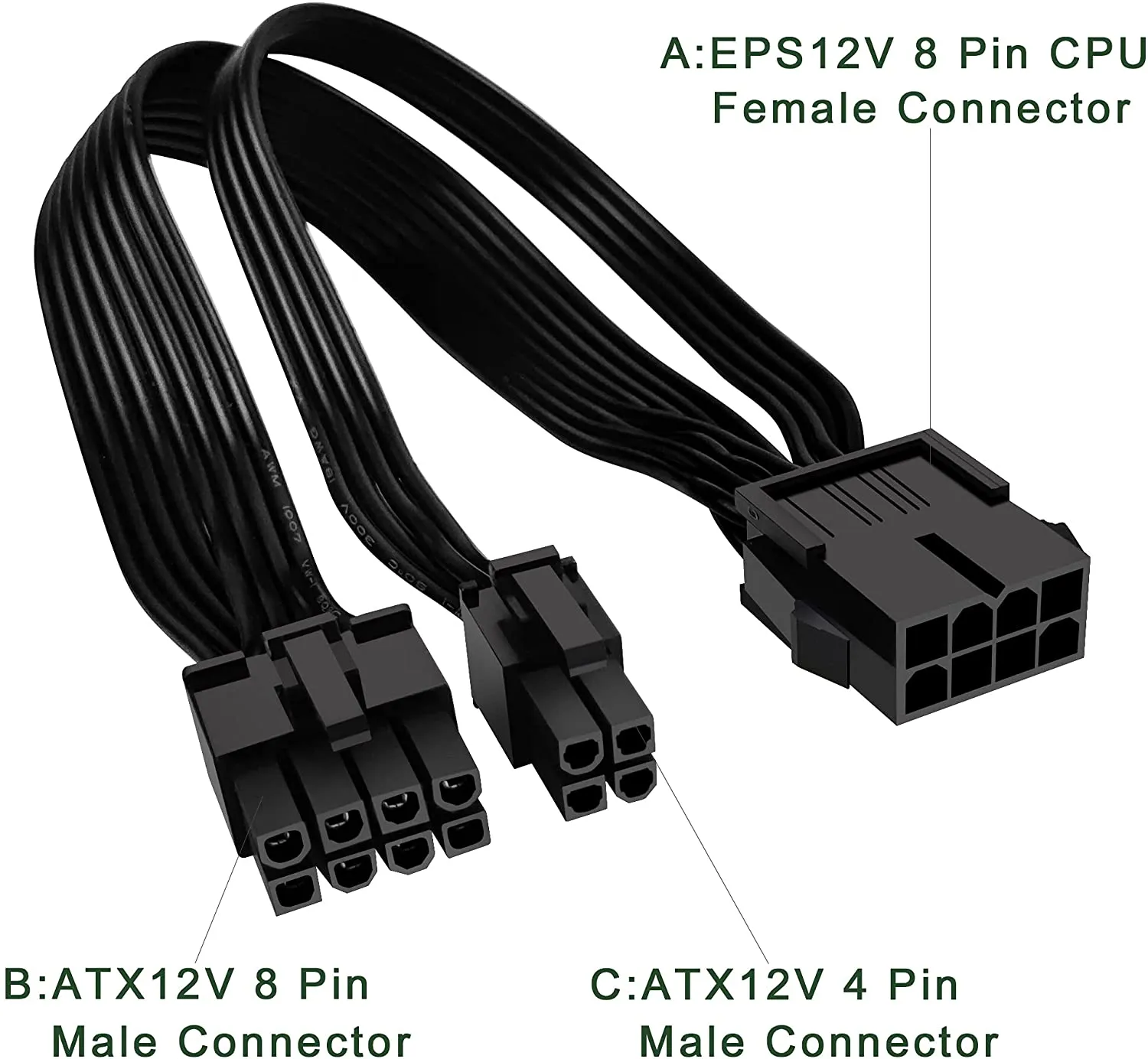 Pi ®(PiPlus®) EPS12V CPU 8 Pin Female to CPU ATX 8 Pin and ATX 4 Pin Male Power Supply Extension Cable