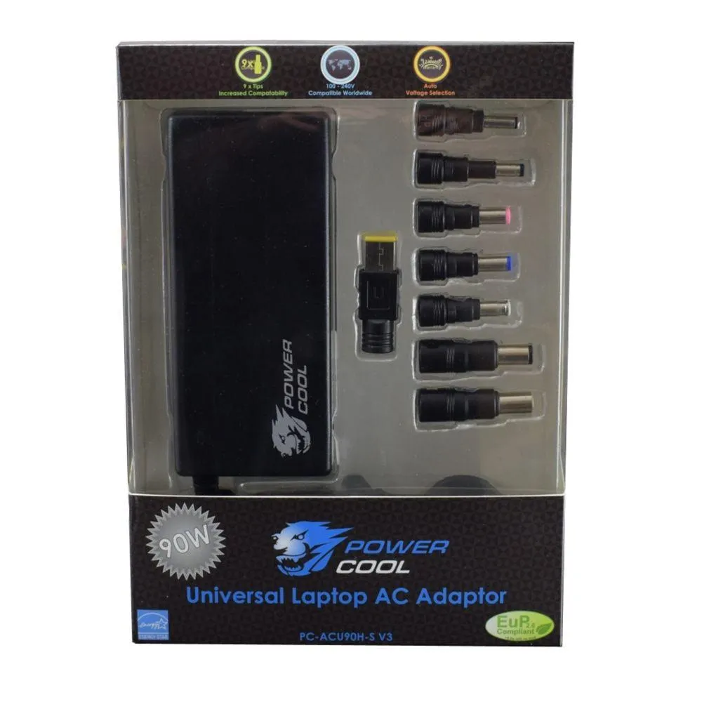 Powercool 90W Universal Laptop AC Adaptor - Black | 405616