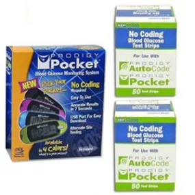 Prodigy Pocket Glucose Meter Kit Combo (Meter Kit and Test Strips 100ct)