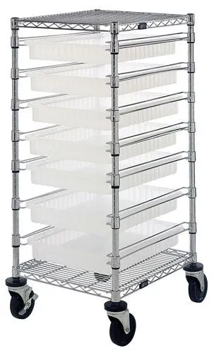 Quantum BC212439M2CL Bin Cart with 7 Rails, 24" x 21" x 45"