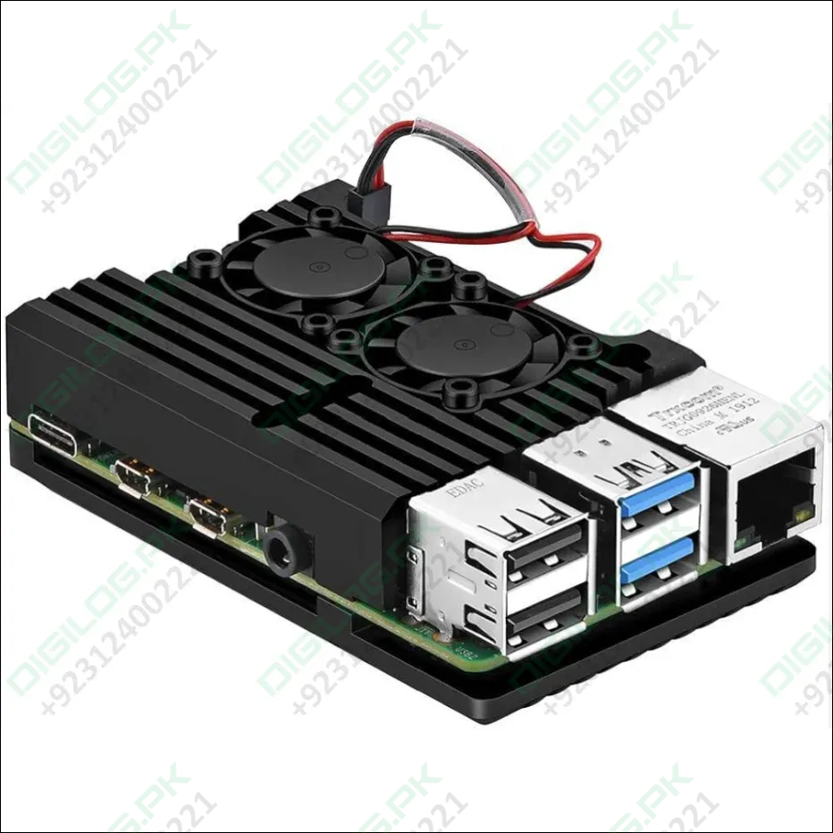 Raspberry Pi 4 Aluminum Heatsink Case with Dual Fan - Digilog.pk