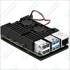 Raspberry Pi 4 Aluminum Heatsink Case with Dual Fan - Digilog.pk