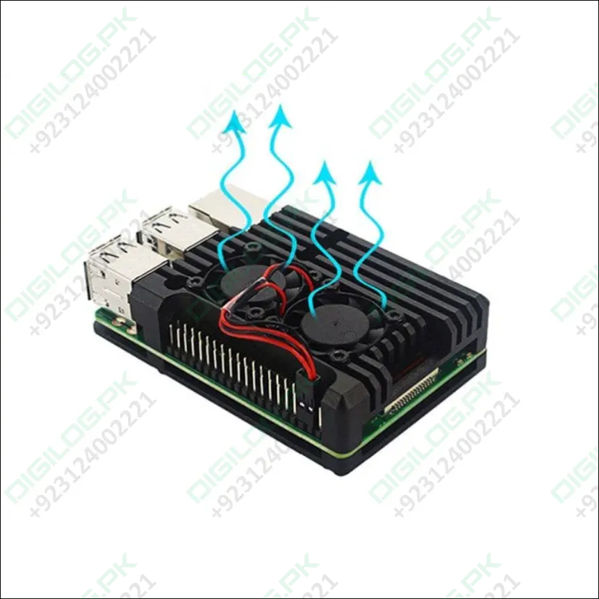 Raspberry Pi 4 Aluminum Heatsink Case with Dual Fan - Digilog.pk