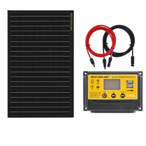 ROCKSOLAR 50W 12V Rigid Solar Panel Basic Kit with PWM Charge Controller