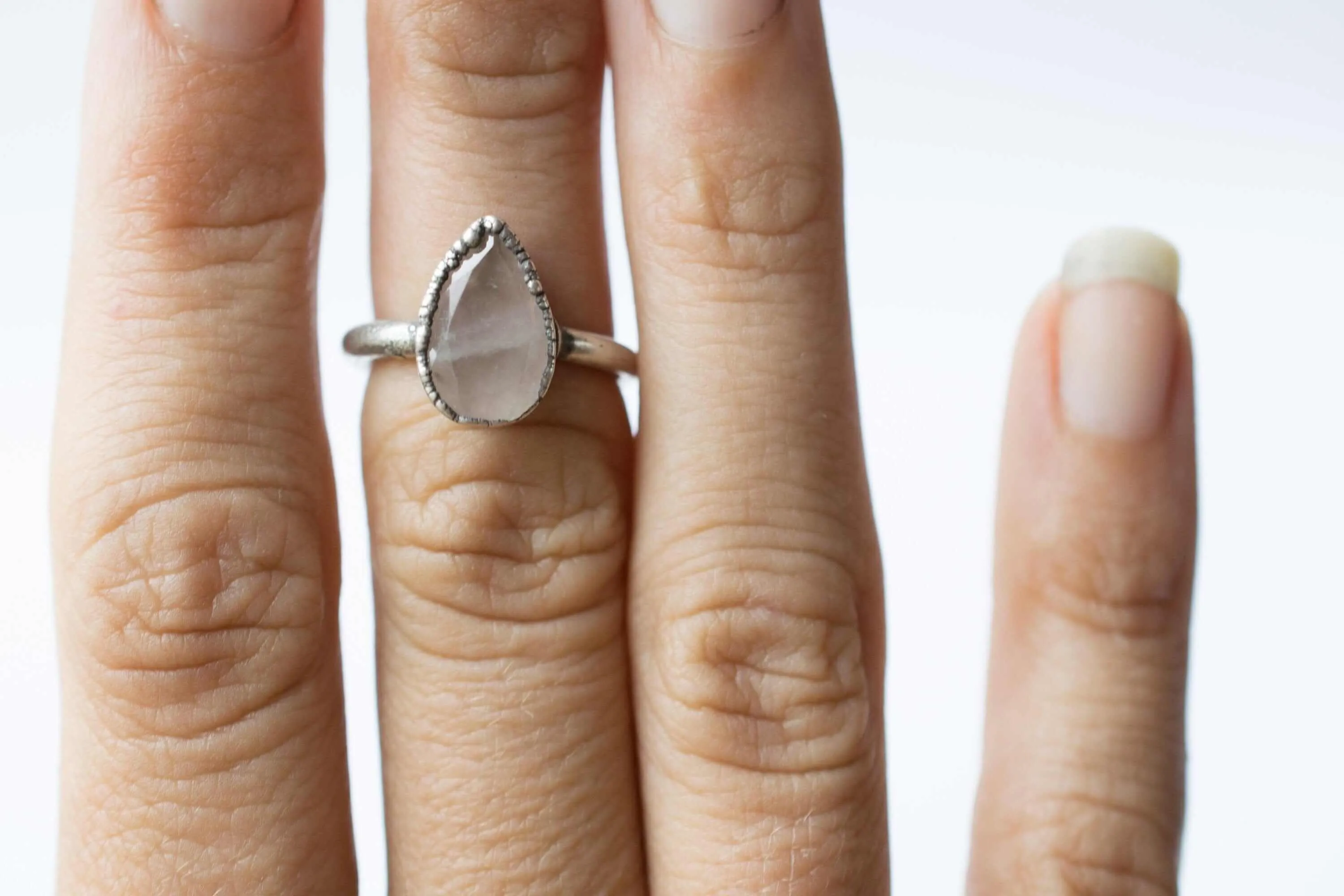 Rose Quartz ring | Organic stone stacking ring