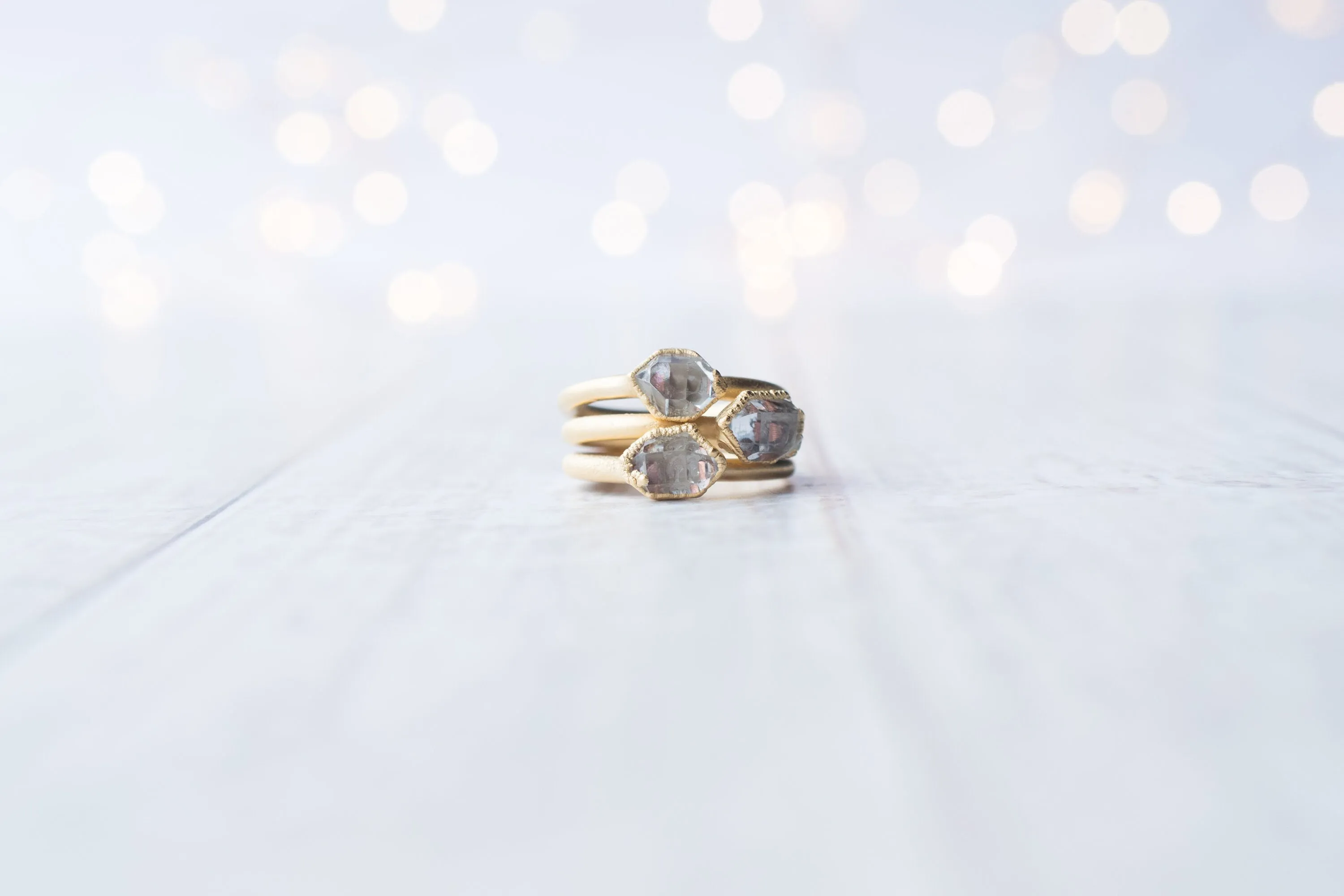SALE Gold raw crystal ring | Herkimer diamond ring