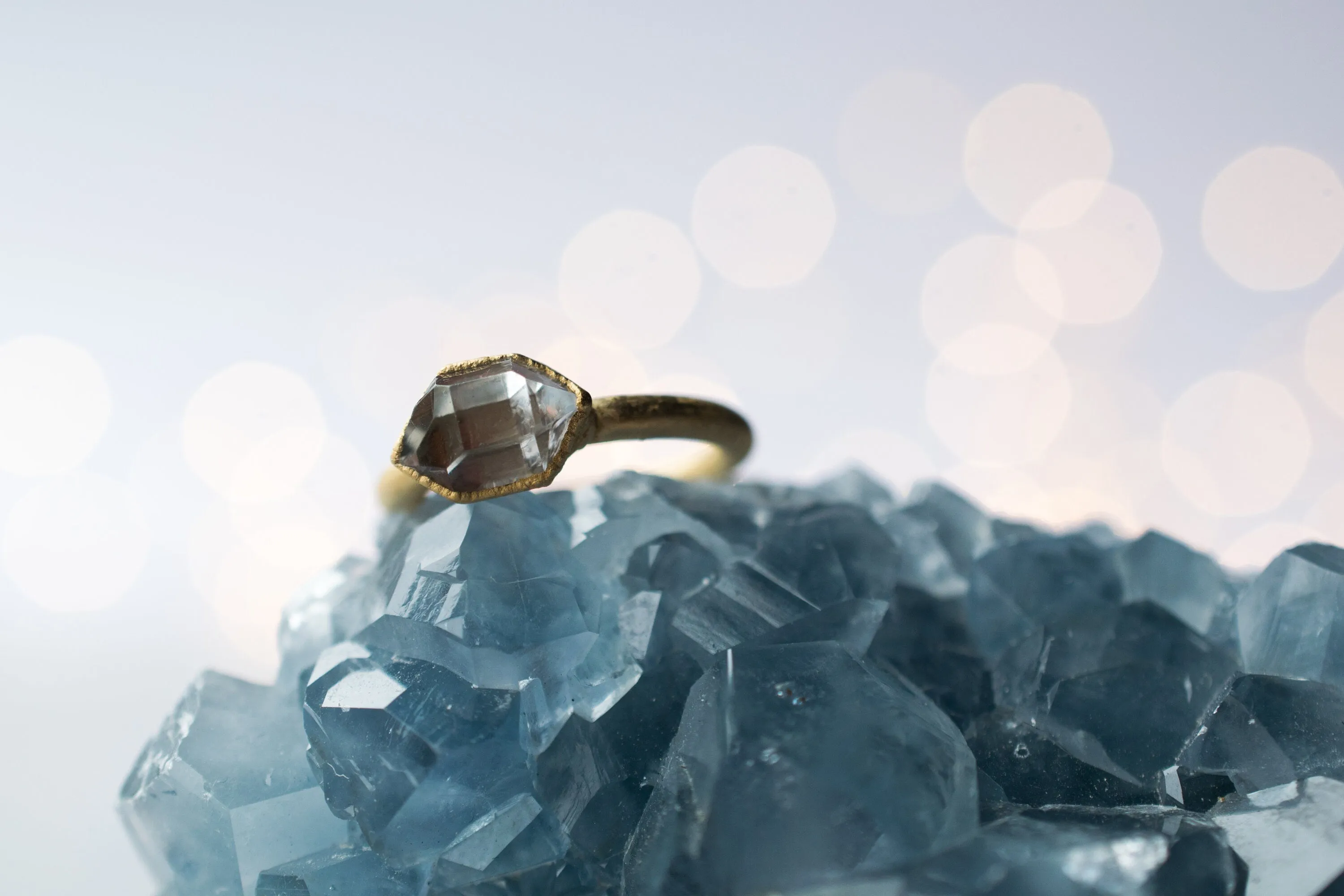 SALE Gold raw crystal ring | Herkimer diamond ring