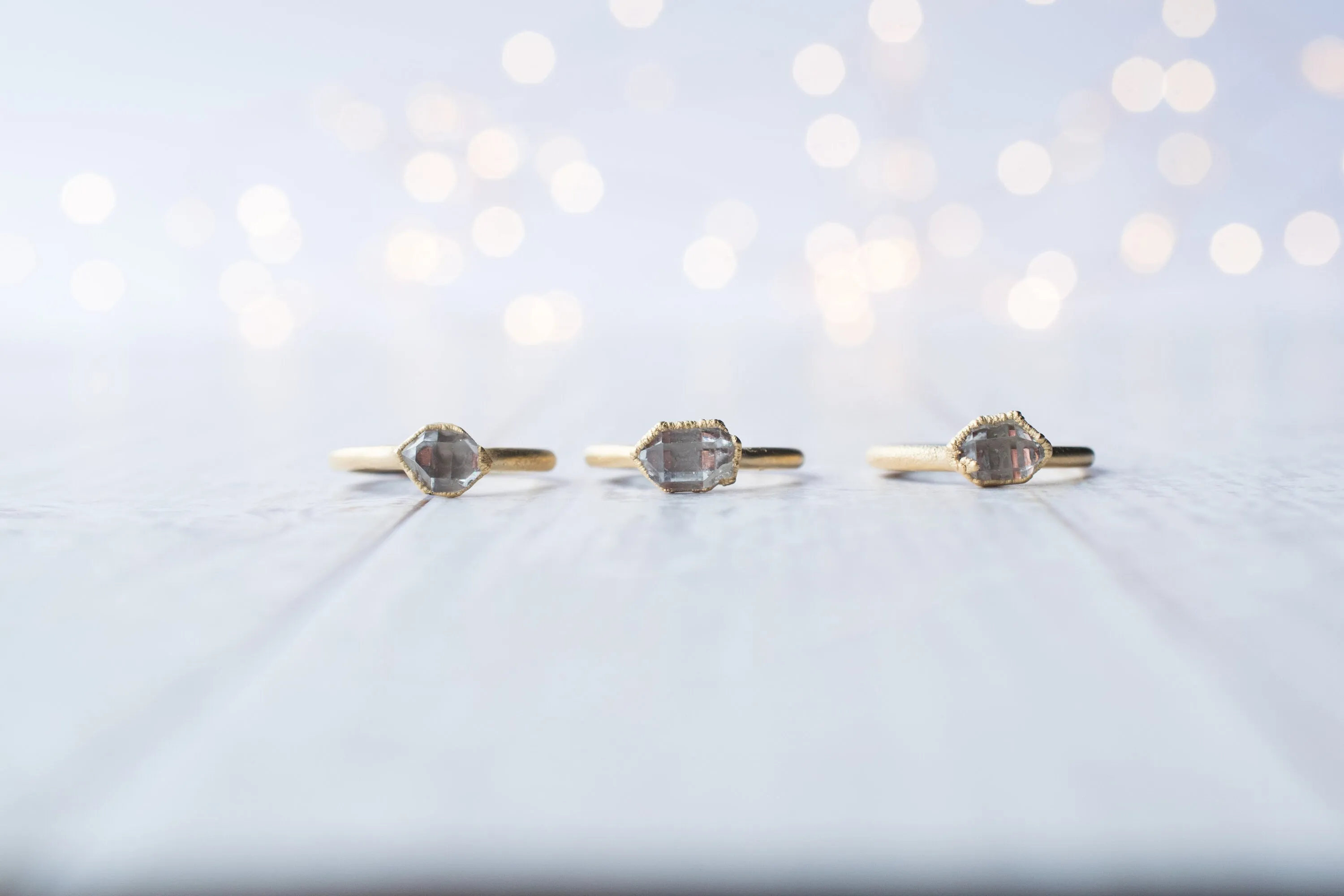 SALE Gold raw crystal ring | Herkimer diamond ring