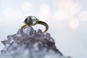 SALE Gold raw crystal ring | Herkimer diamond ring
