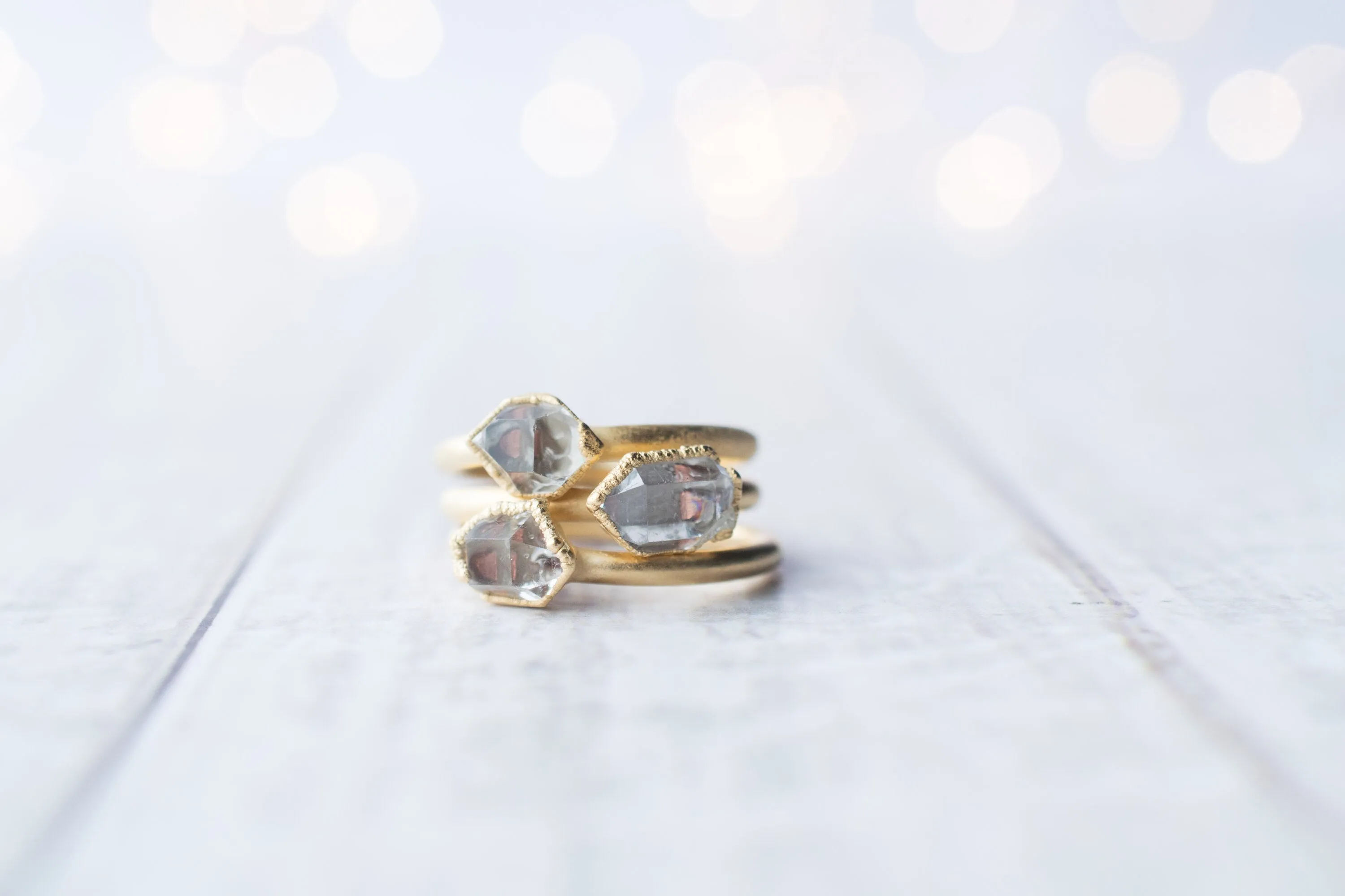 SALE Gold raw crystal ring | Herkimer diamond ring