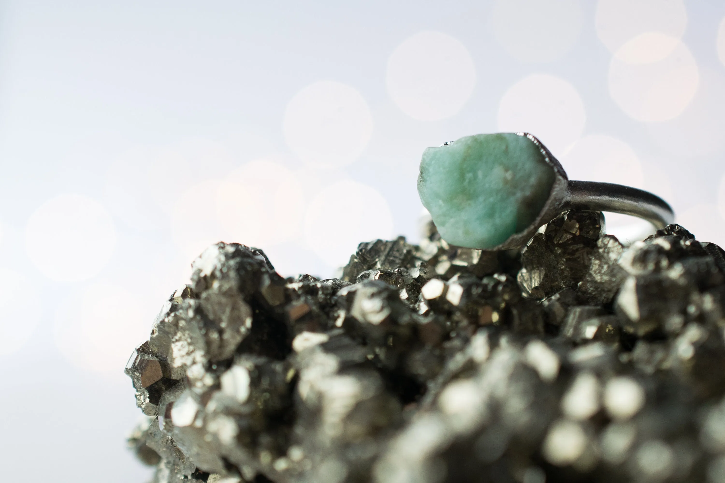 SALE Silver Emerald ring | Rough emerald ring