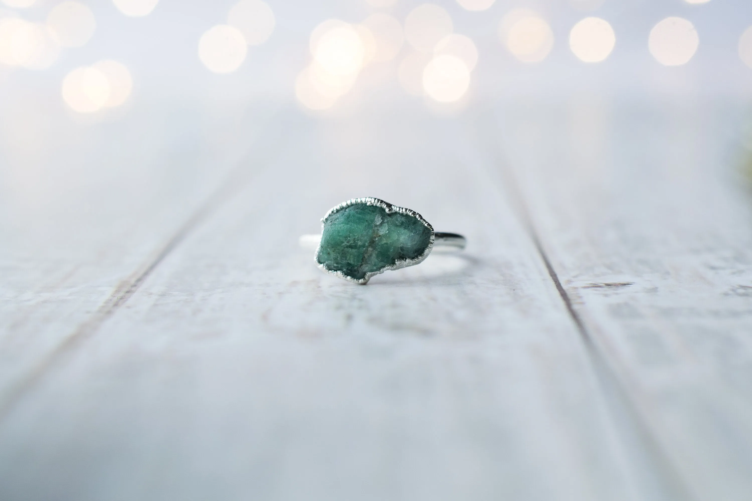 SALE Silver Emerald ring | Rough emerald ring