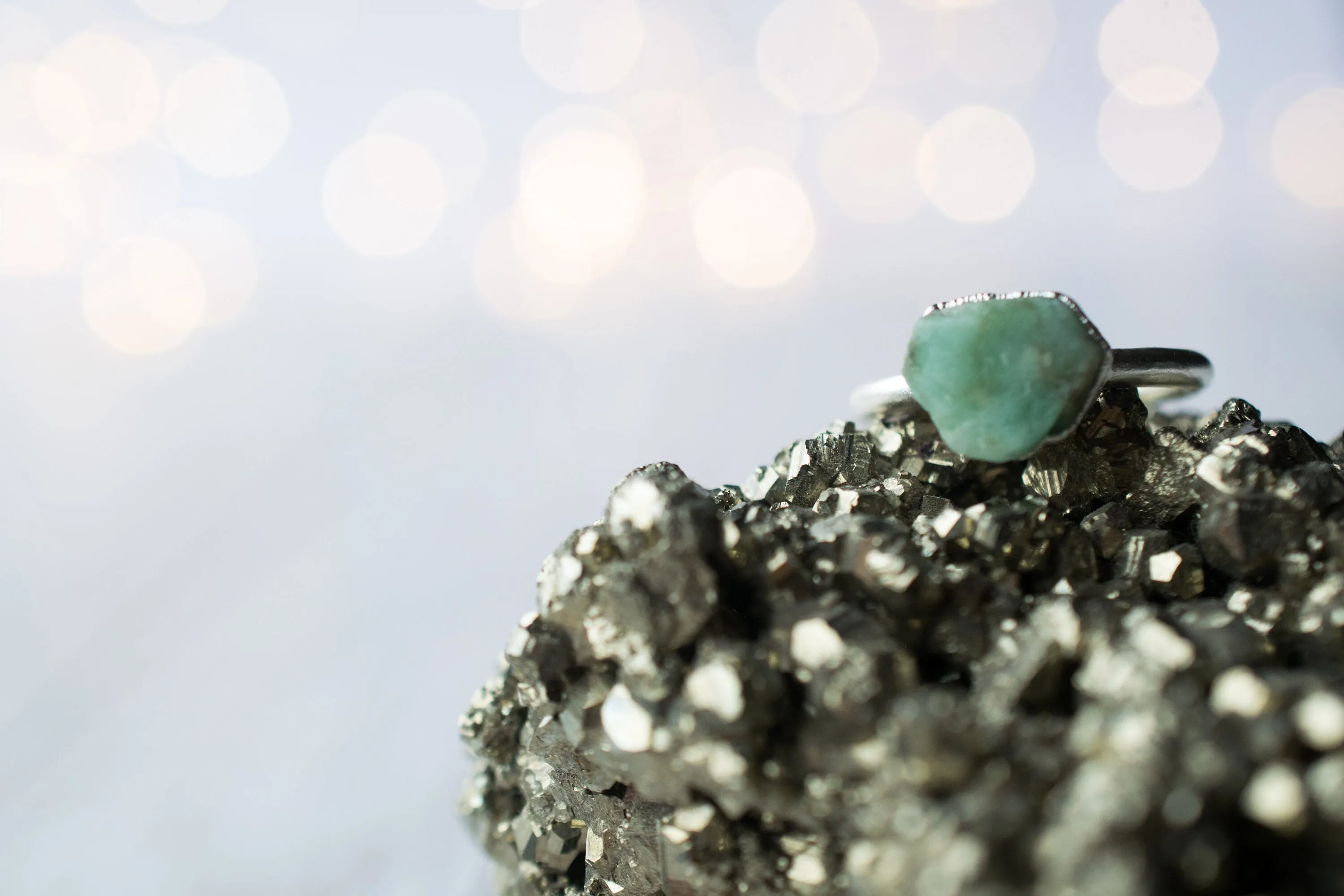 SALE Silver Emerald ring | Rough emerald ring