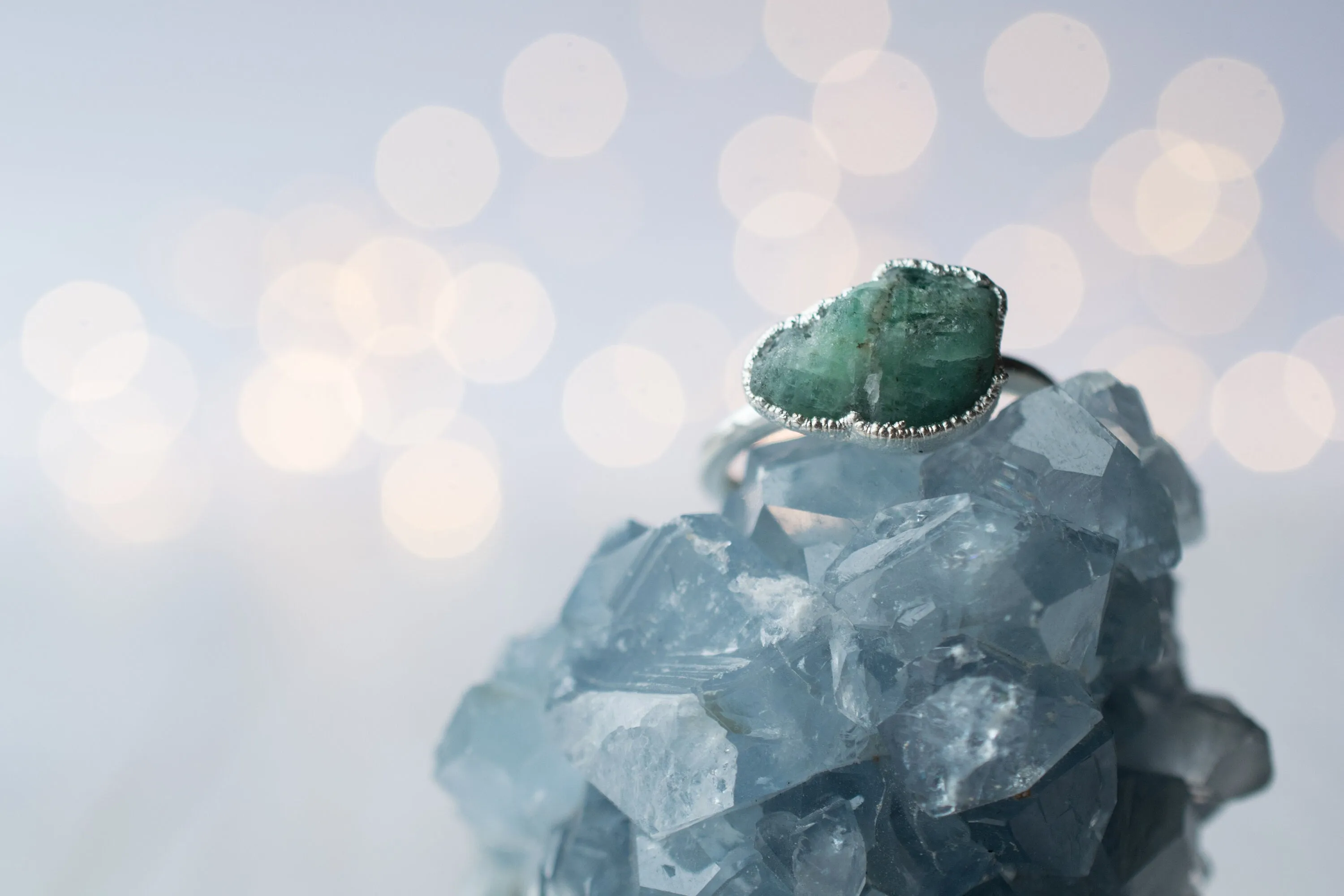 SALE Silver Emerald ring | Rough emerald ring